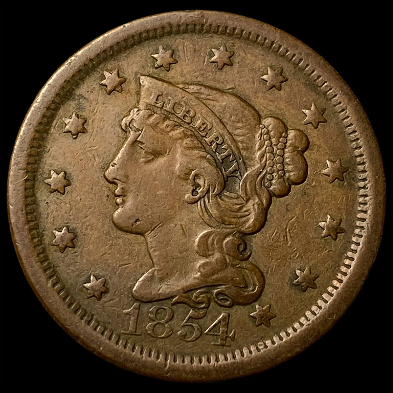 1854 Braided Hair Large Cent NEARLY UNCIRCULATED: 1854 Braided Hair Large Cent NEARLY UNCIRCULATED