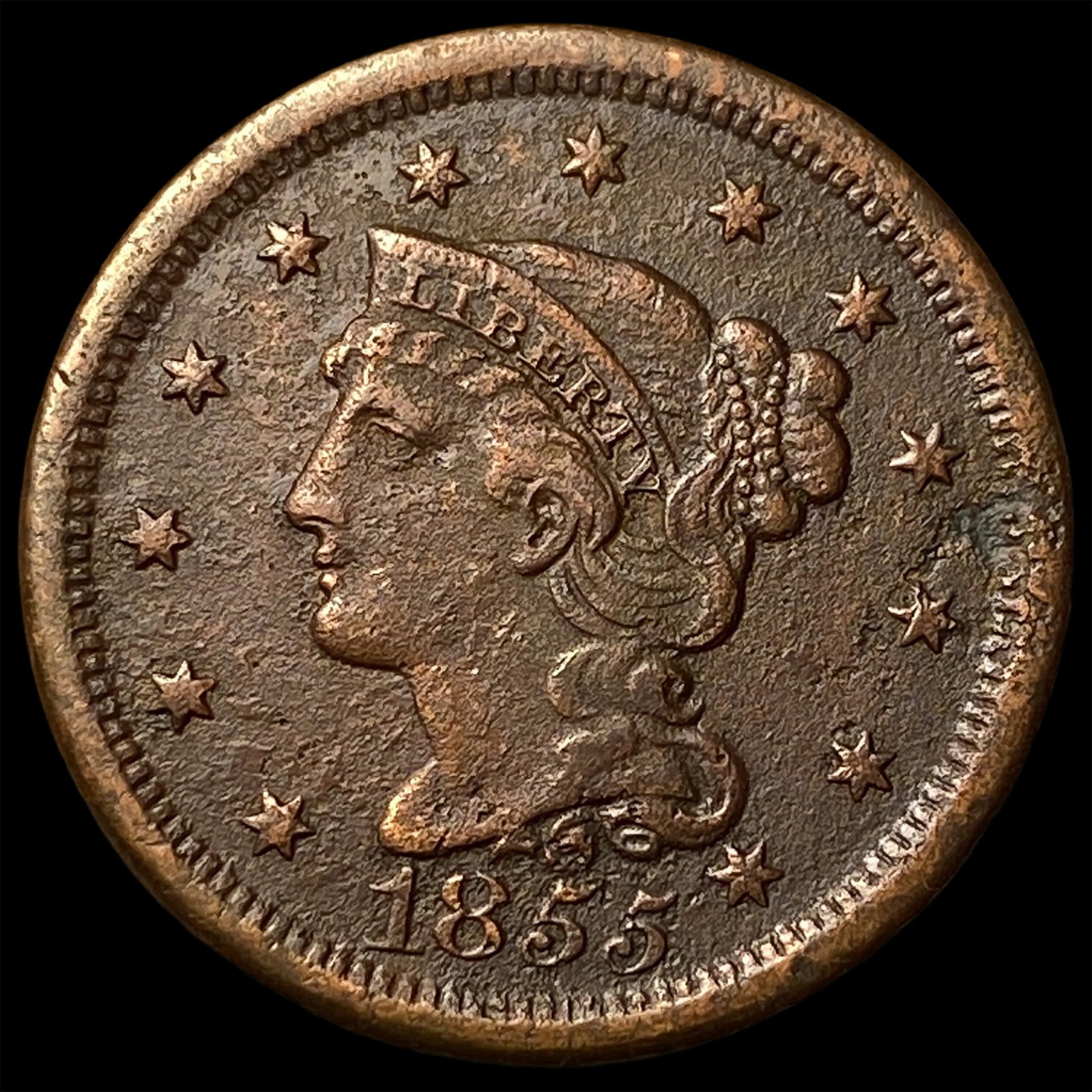1855 Braided Hair Large Cent CHOICE AU: 1855 Braided Hair Large Cent CHOICE AU
