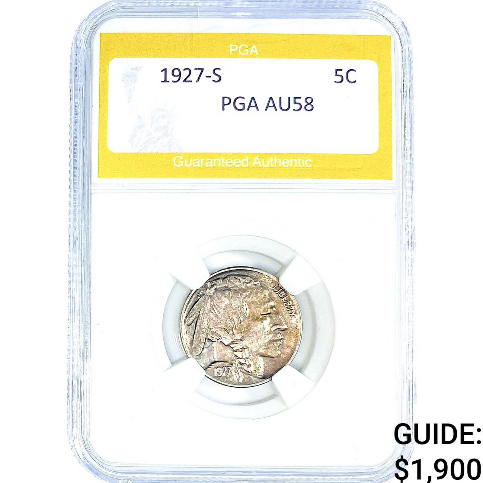 1927-S Buffalo Nickel PGA AU58: 1927-S Buffalo Nickel PGA AU58