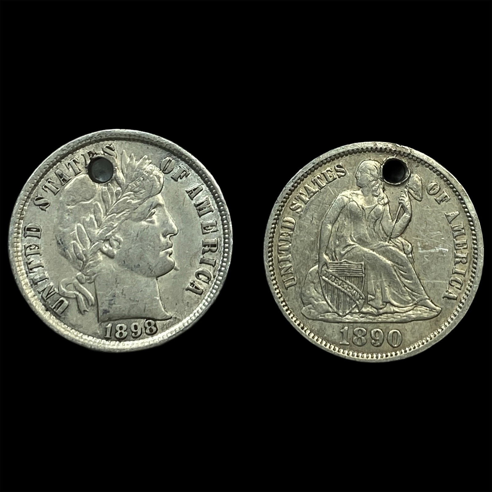 1898 Silver Barber Dime and 1890 Silver Seated Liberty Dime HIGH GRADE (1 of 2)