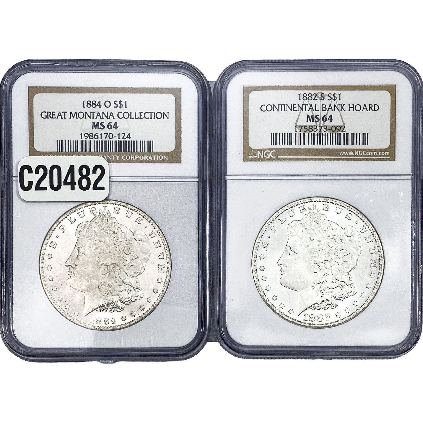 [2 Coins] 1882-1884 Morgan Silver Dollar NGC MS64: [2 Coins] 1882-1884 Morgan Silver Dollar NGC MS64