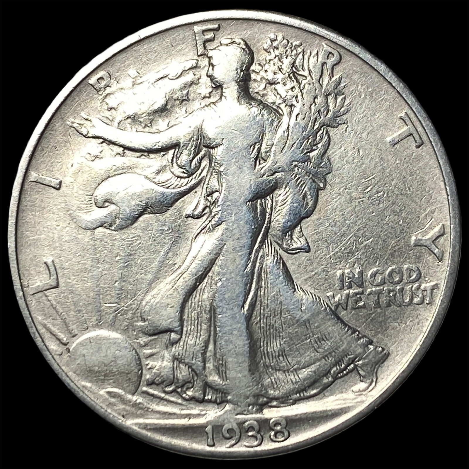 1938-D Silver Walking Liberty Half Dollar NEARLY UNCIRCULATED: 1938-D Silver Walking Liberty Half Dollar NEARLY UNCIRCULATED