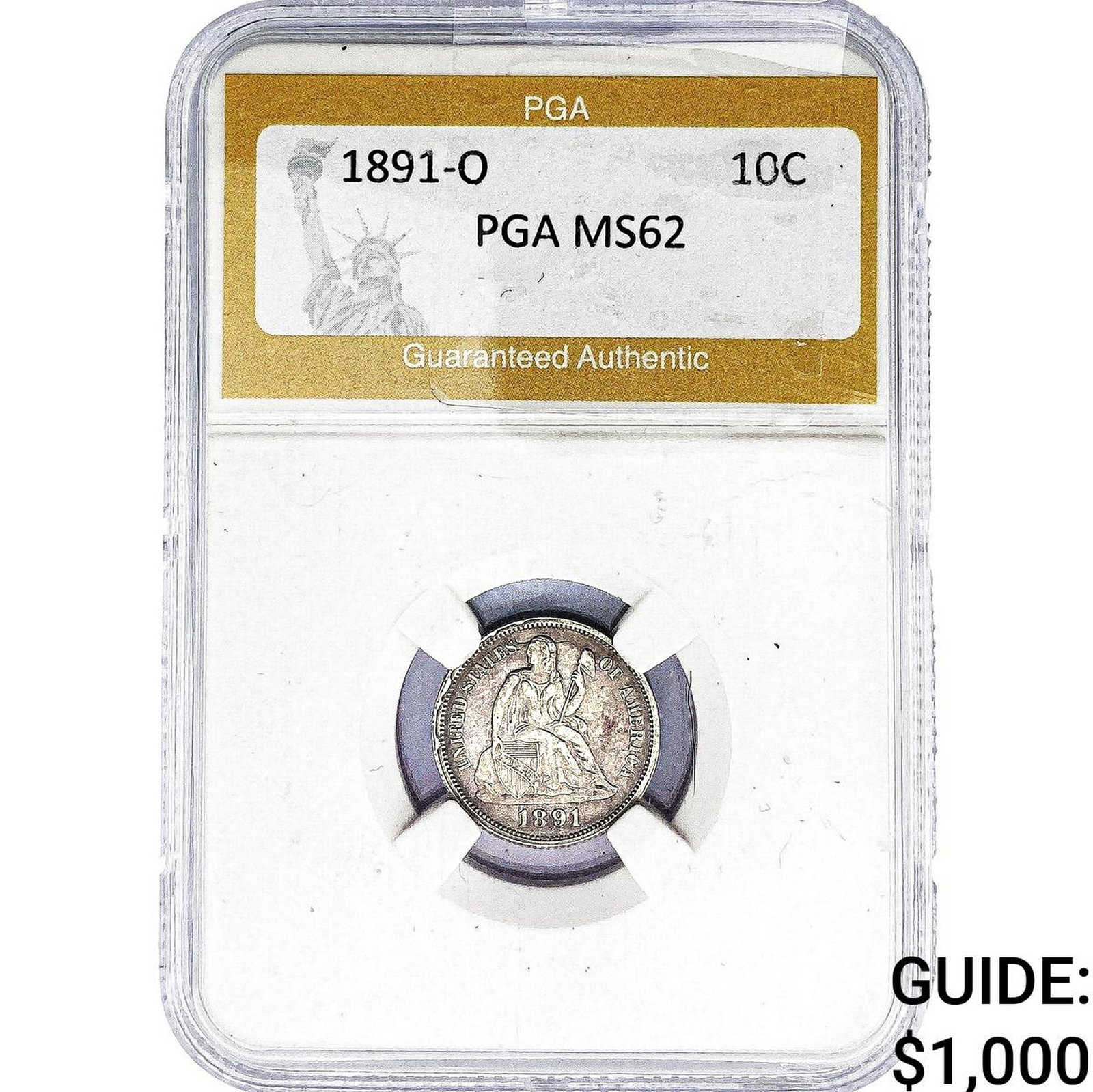 1891-O Seated Liberty Dime PGA MS62: 1891-O Seated Liberty Dime PGA MS62