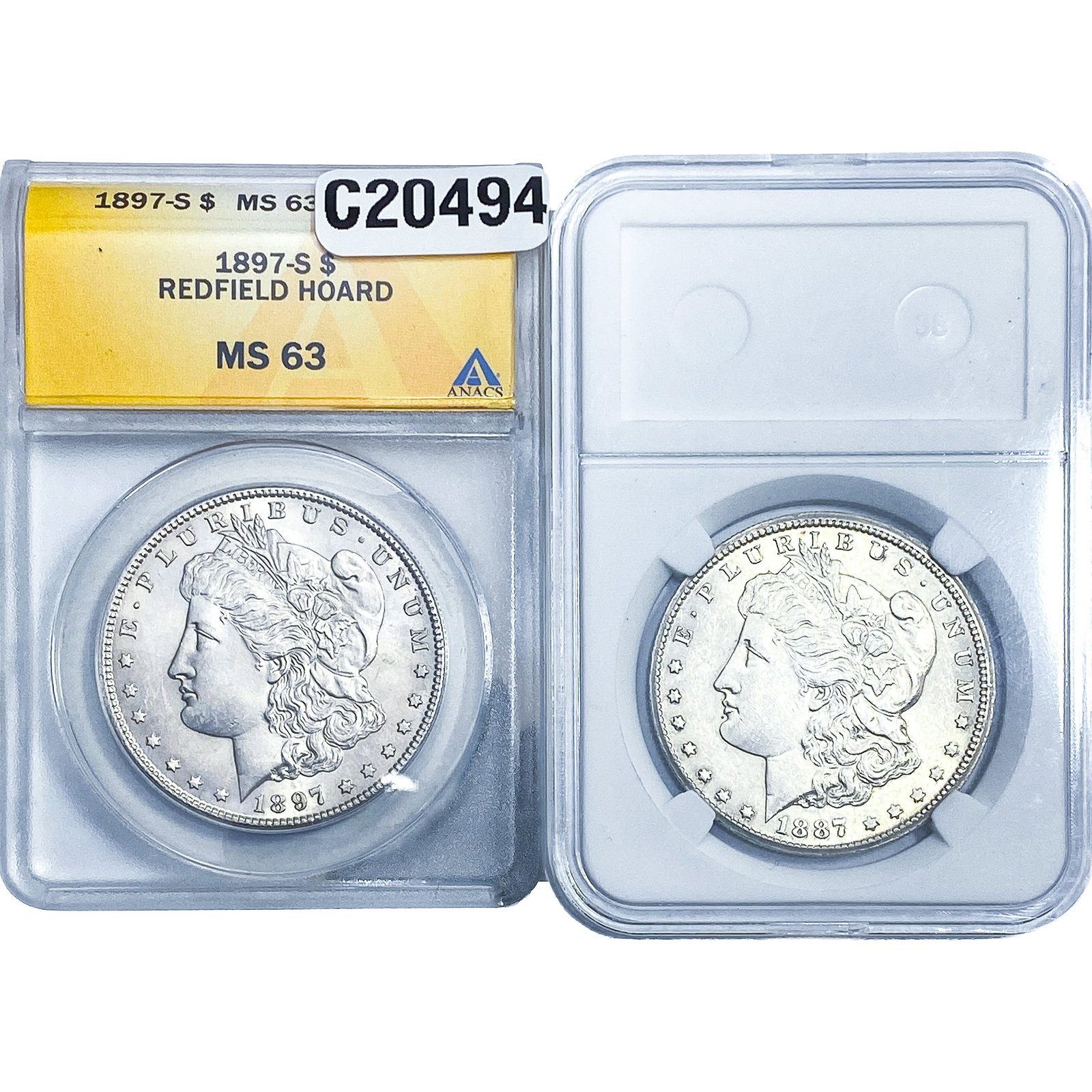 [2 Coins] 1887-1897 Morgan Silver Dollar ANACS MS63: [2 Coins] 1887-1897 Morgan Silver Dollar ANACS MS63