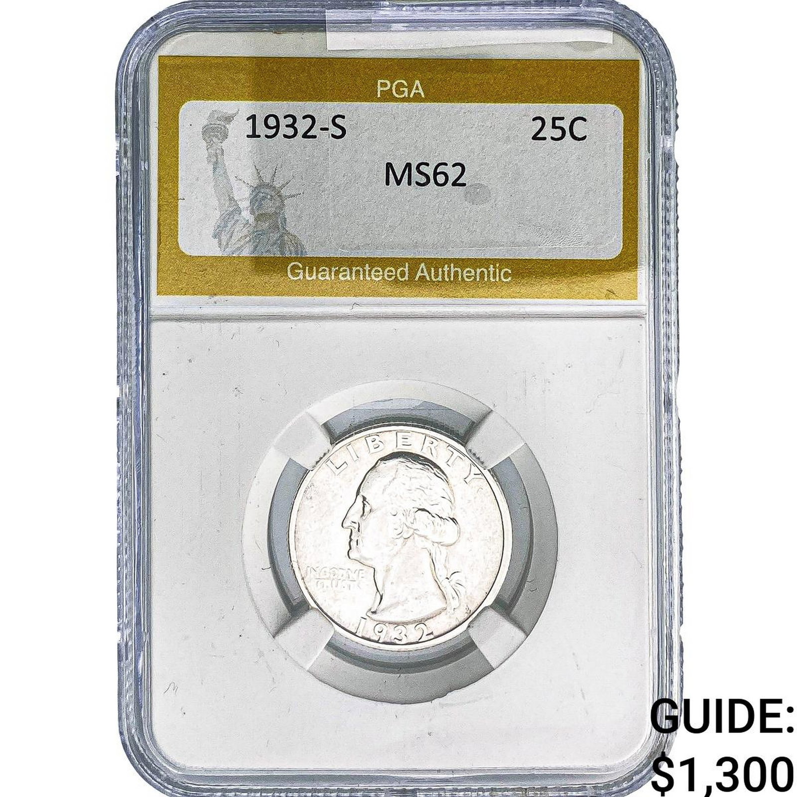1932-S Washington Silver Quarter PGA MS62: 1932-S Washington Silver Quarter PGA MS62