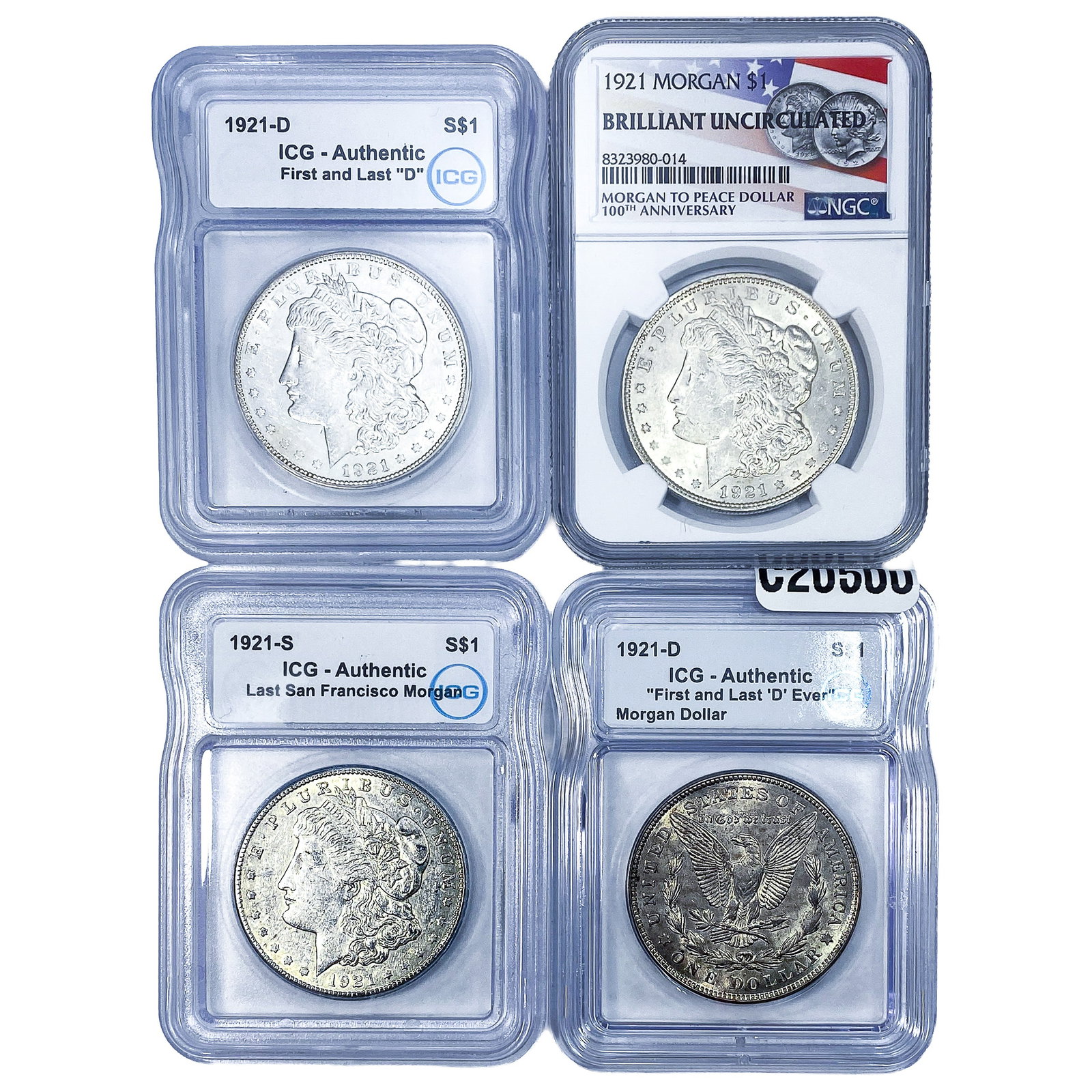 [4 Coins] 1921 Morgan Silver Dollar ICG BU: [4 Coins] 1921 Morgan Silver Dollar ICG BU