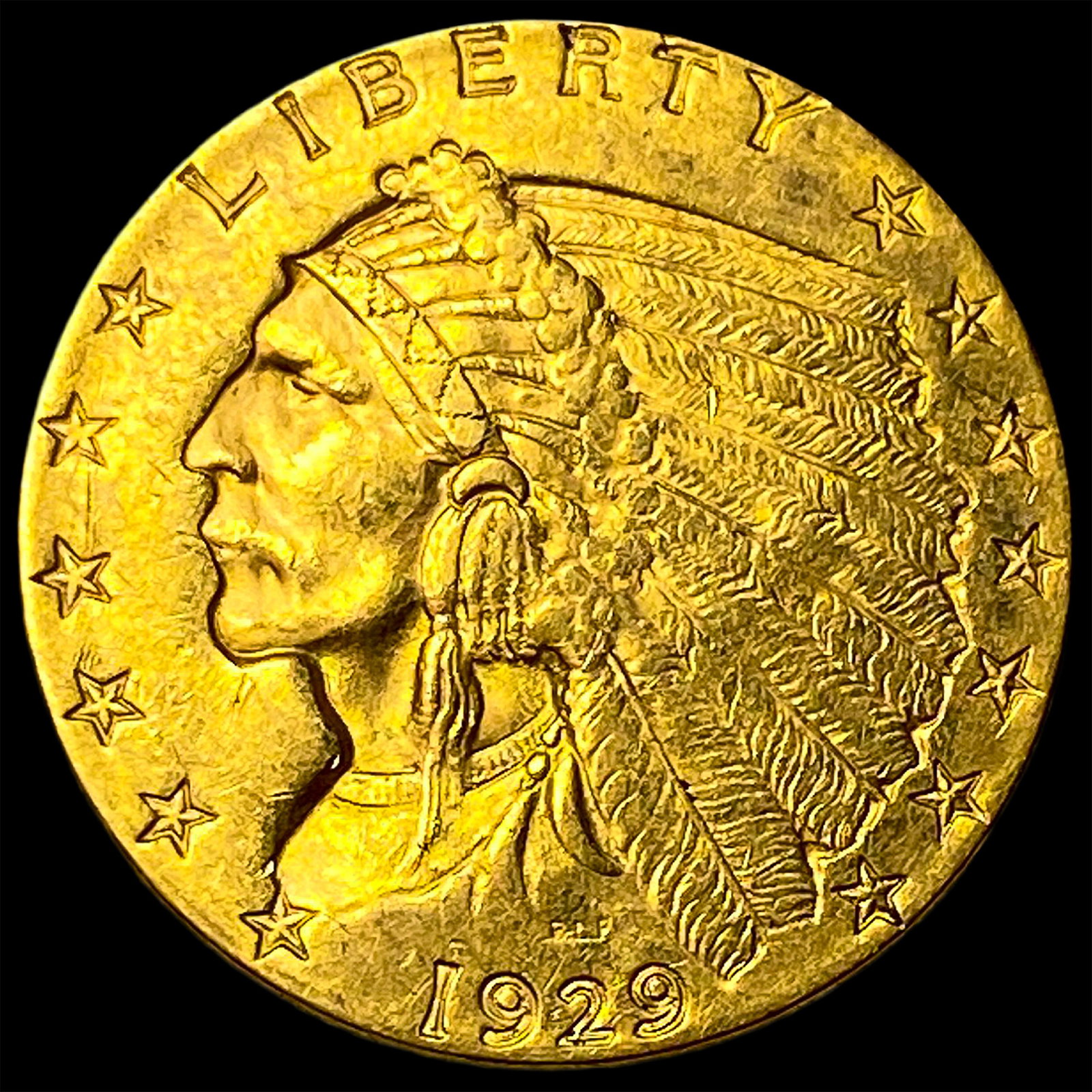 1929 Indian Head Gold $2.5 Quarter Eagle CLOSELY UNCIRCULATED: 1929 Indian Head Gold $2.5 Quarter Eagle CLOSELY UNCIRCULATED