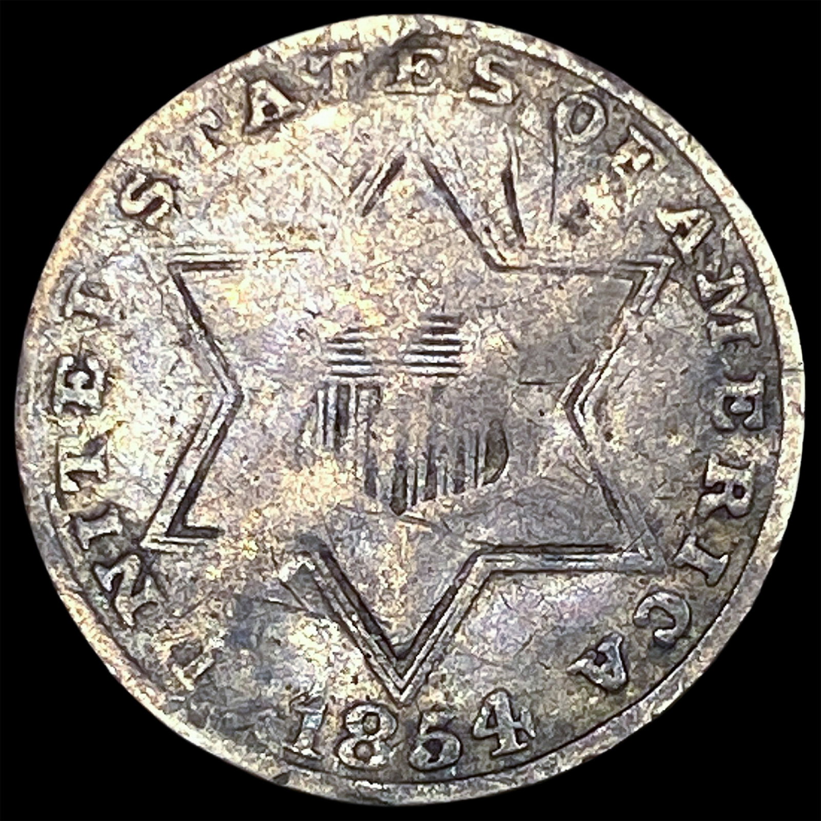 1854 Silver Three-Cent Piece NICELY CIRCULATED: 1854 Silver Three-Cent Piece NICELY CIRCULATED
