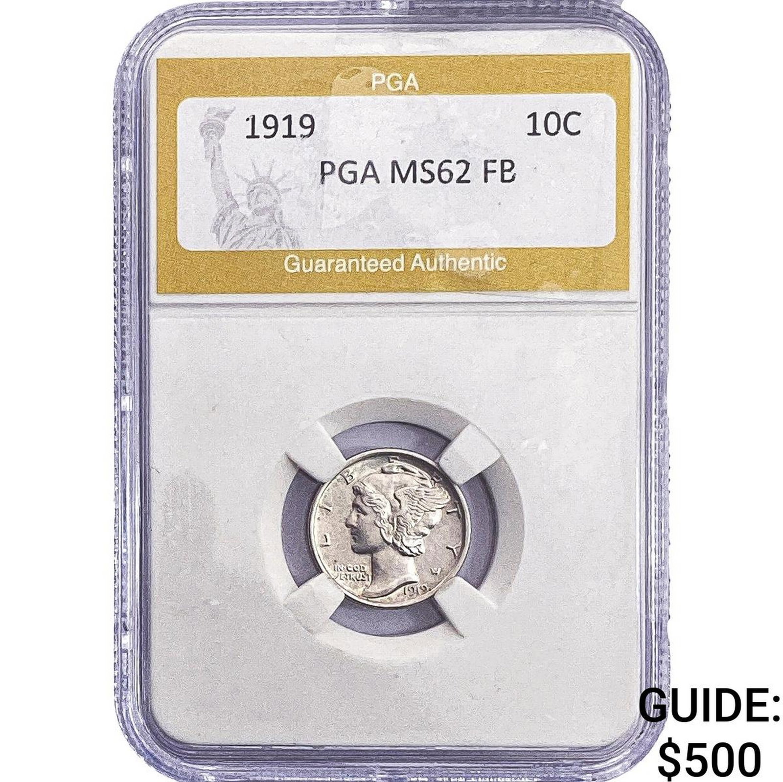 1919 Mercury Silver Dime PGA MS62 FB: 1919 Mercury Silver Dime PGA MS62 FB