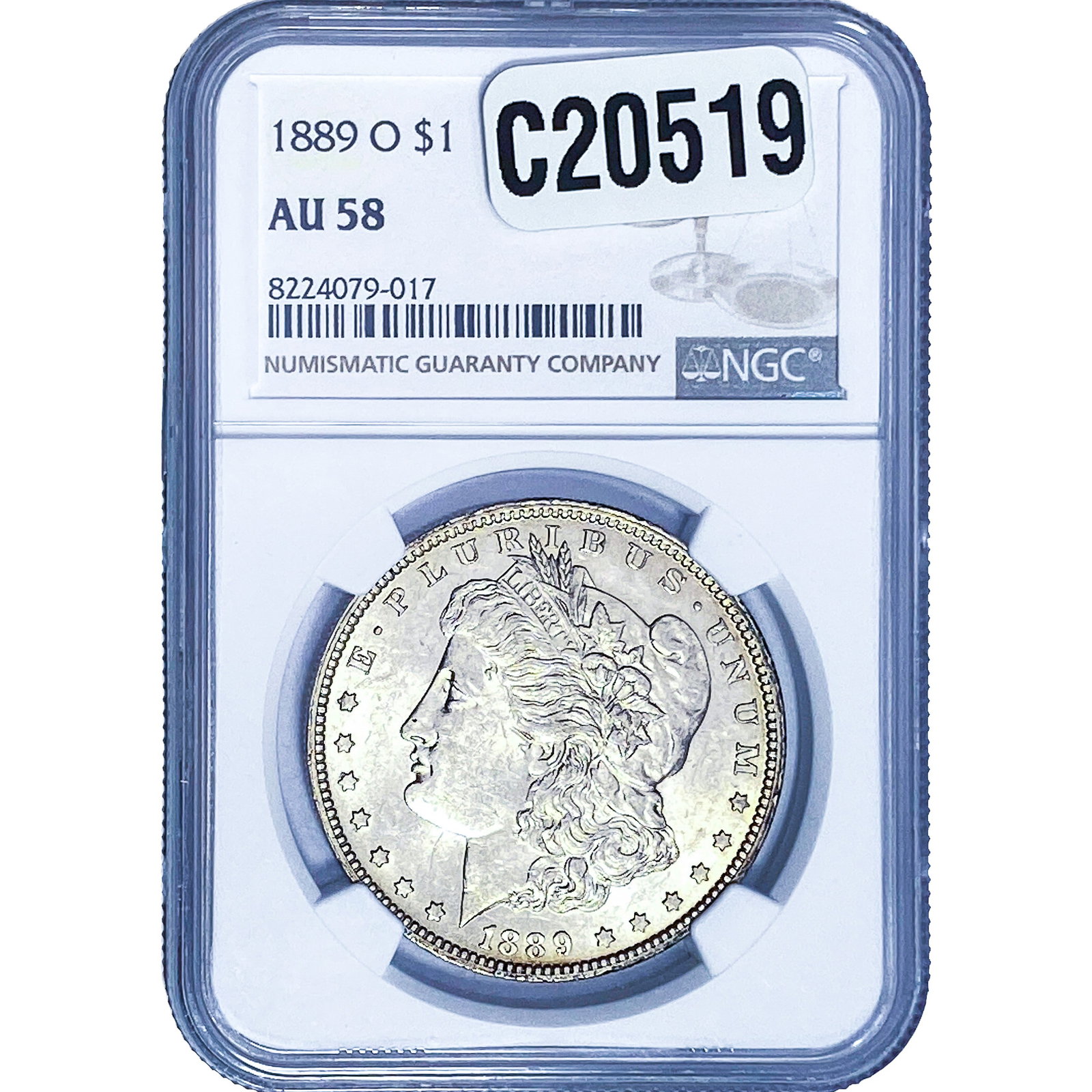 1889-O Morgan Silver Dollar NGC AU58: 1889-O Morgan Silver Dollar NGC AU58
