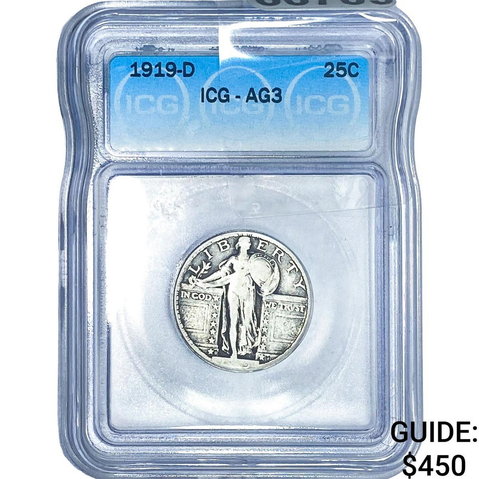 1919-D Standing Liberty Quarter ICG AG3: 1919-D Standing Liberty Quarter ICG AG3