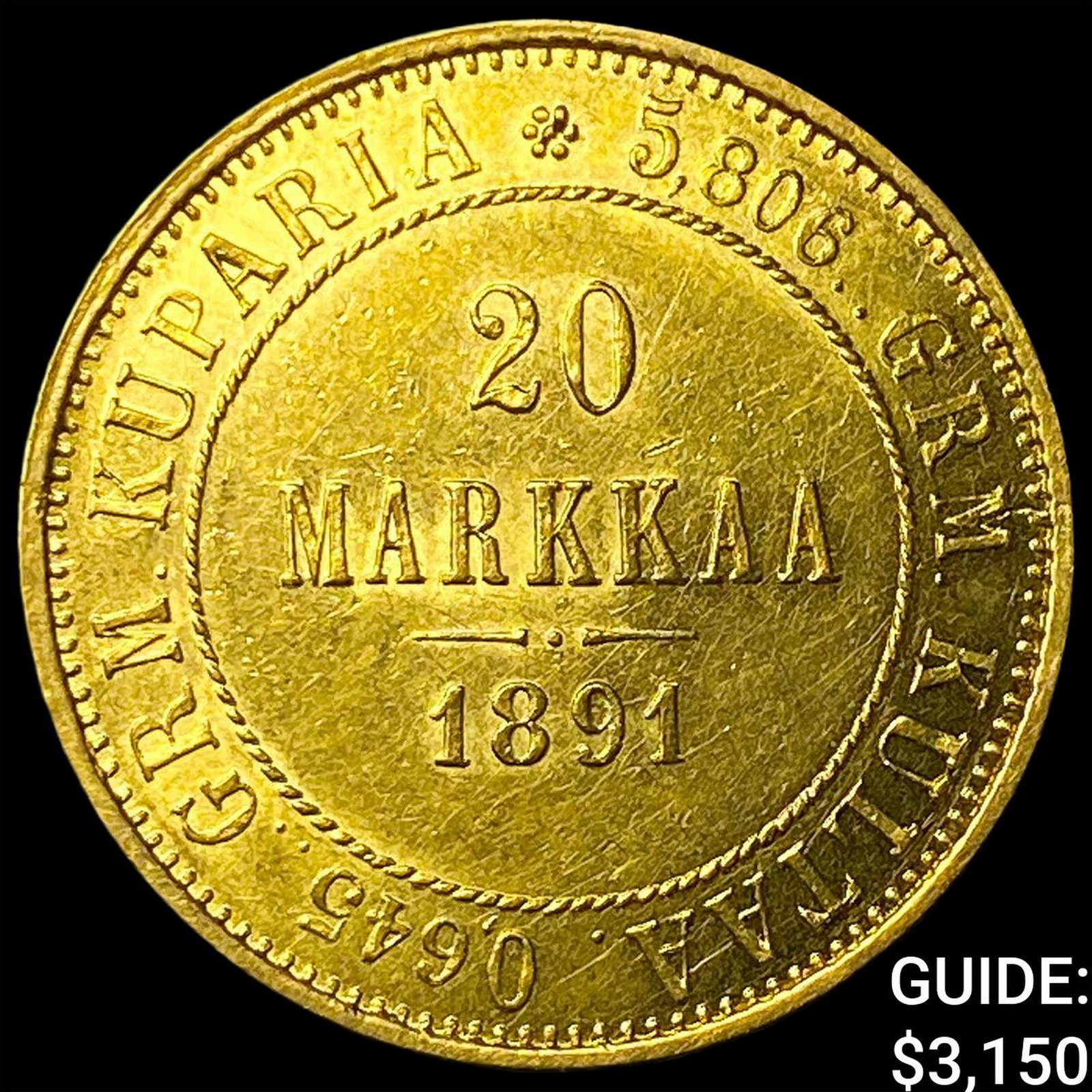 1891 Finland Gold 20 Markkaa .1867 AGW (1 of 2)