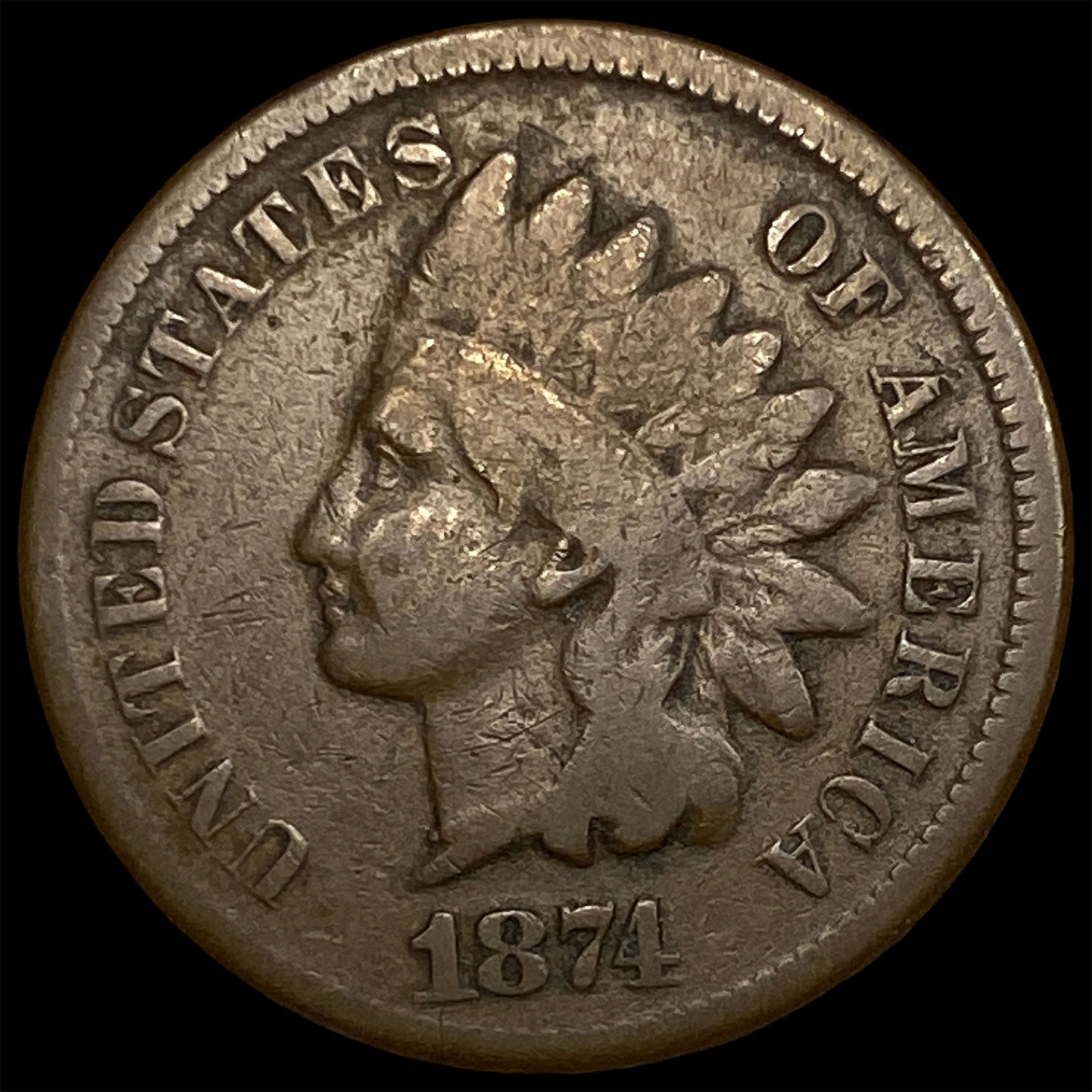 1874 Indian Head Cent NICELY CIRCULATED: 1874 Indian Head Cent NICELY CIRCULATED