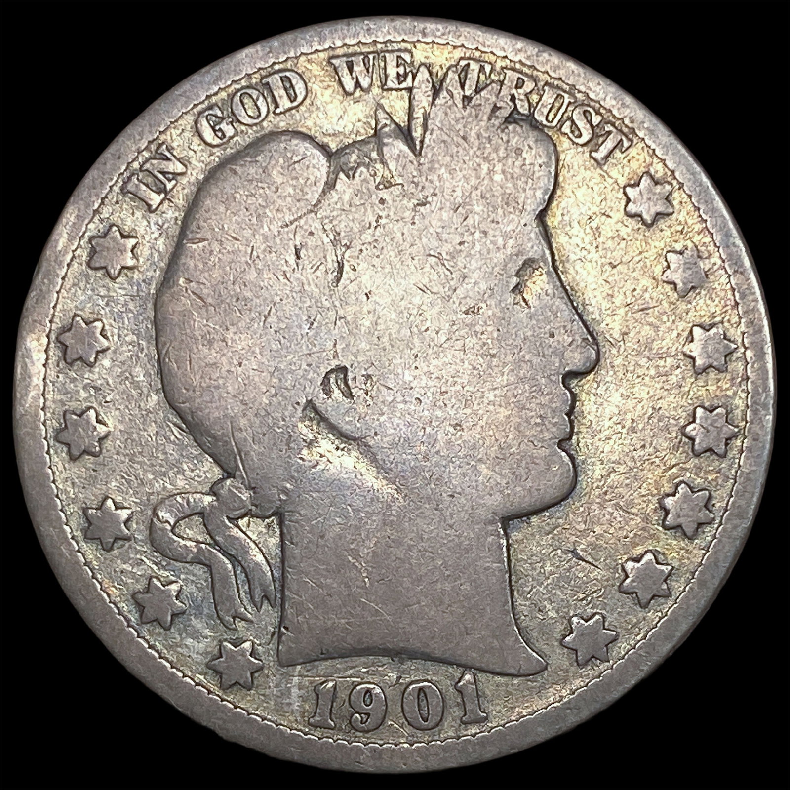 1901-S Silver Barber Half Dollar NICELY CIRCULATED: 1901-S Silver Barber Half Dollar NICELY CIRCULATED