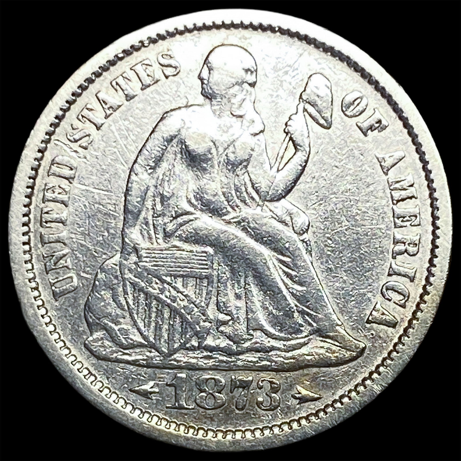 1873 Arrows Seated Liberty Dime NEARLY UNCIRCULATED: 1873 Arrows Seated Liberty Dime NEARLY UNCIRCULATED