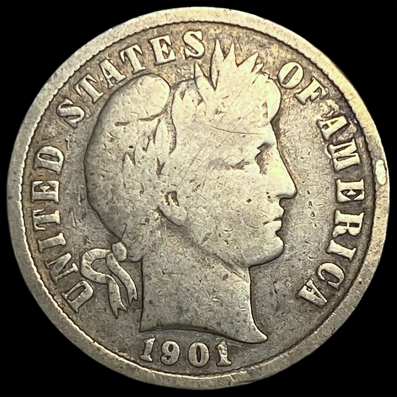 1901-S Silver Barber Dime NICELY CIRCULATED: 1901-S Silver Barber Dime NICELY CIRCULATED