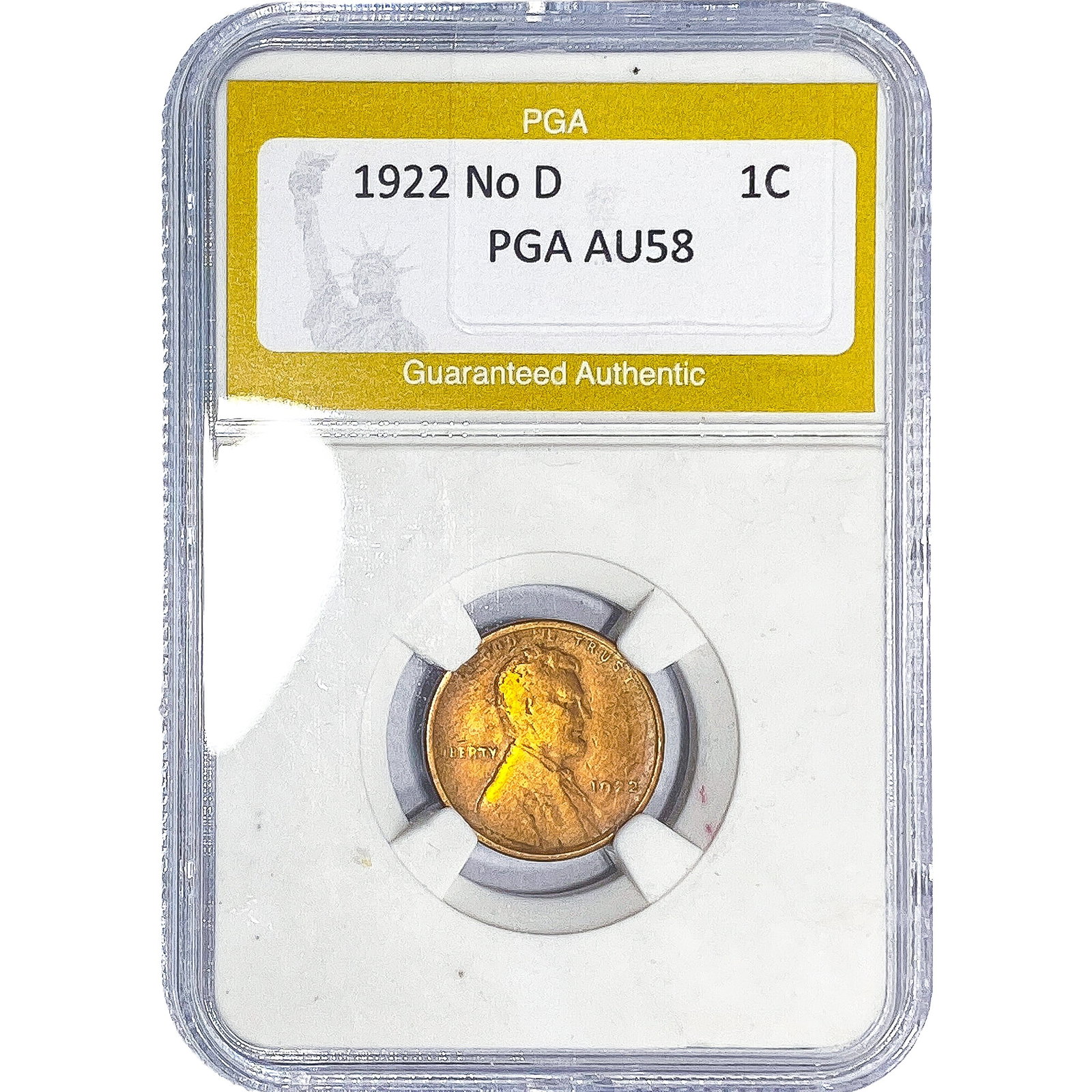 1922 No D Wheat Cent PGA AU58: 1922 No D Wheat Cent PGA AU58