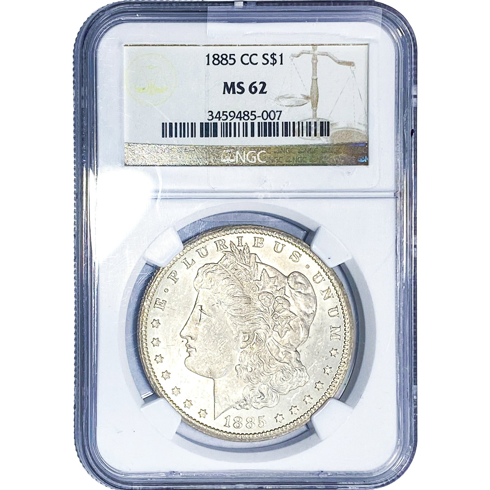 1885-CC Morgan Silver Dollar NGC MS62: 1885-CC Morgan Silver Dollar NGC MS62