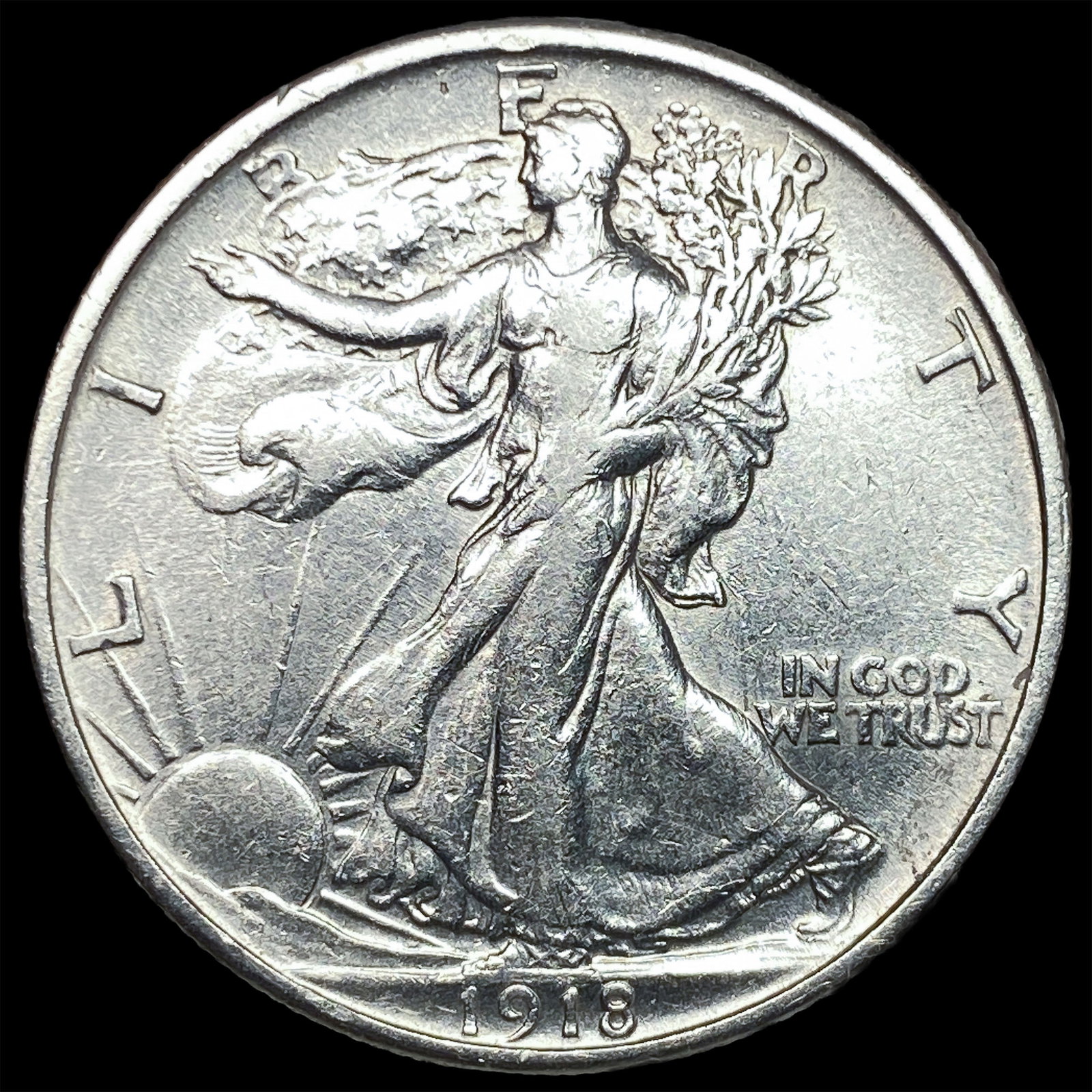 1918-S Silver Walking Liberty Half Dollar NEARLY UNCIRCULATED: 1918-S Silver Walking Liberty Half Dollar NEARLY UNCIRCULATED