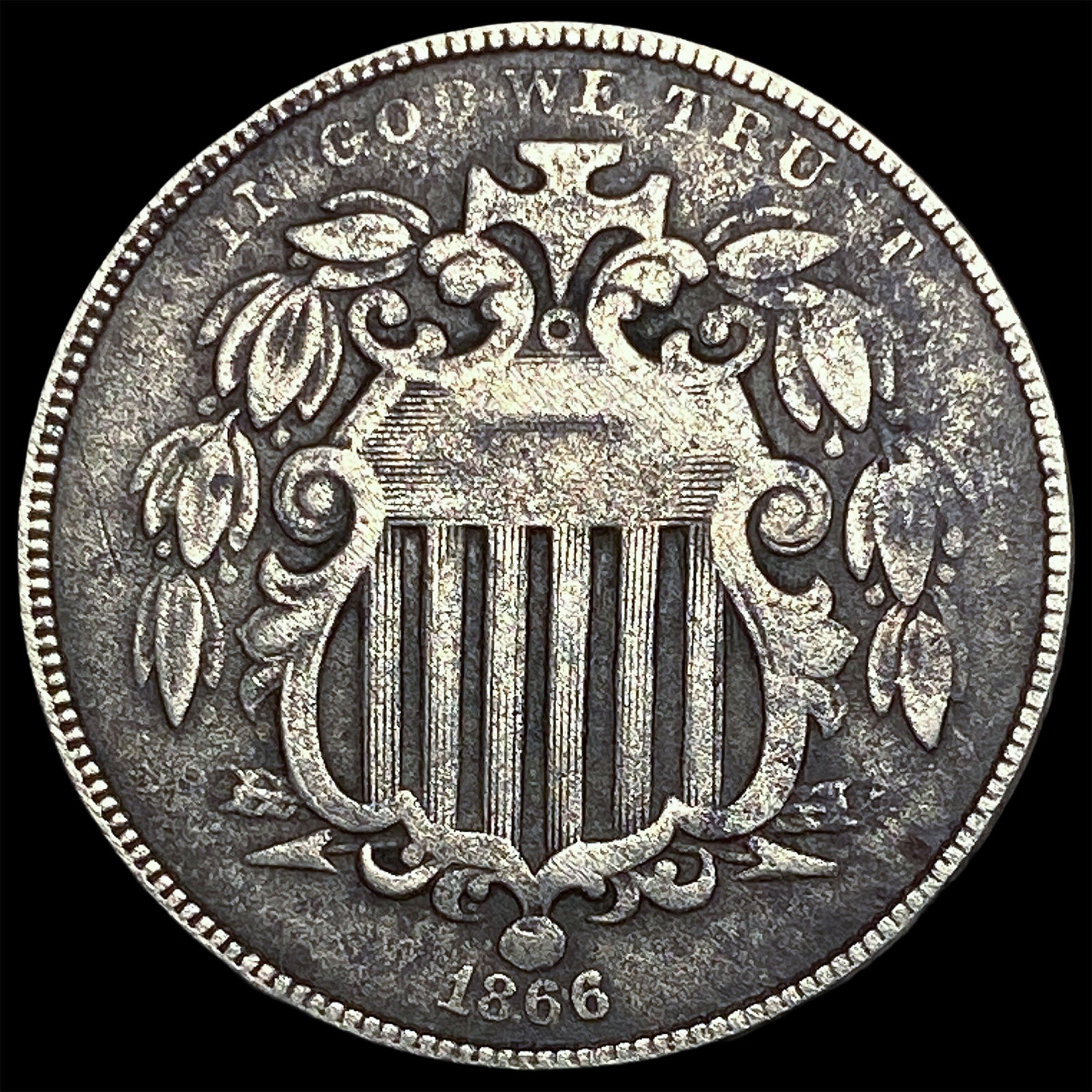 1866 Shield Nickel NEARLY UNCIRCULATED: 1866 Shield Nickel NEARLY UNCIRCULATED
