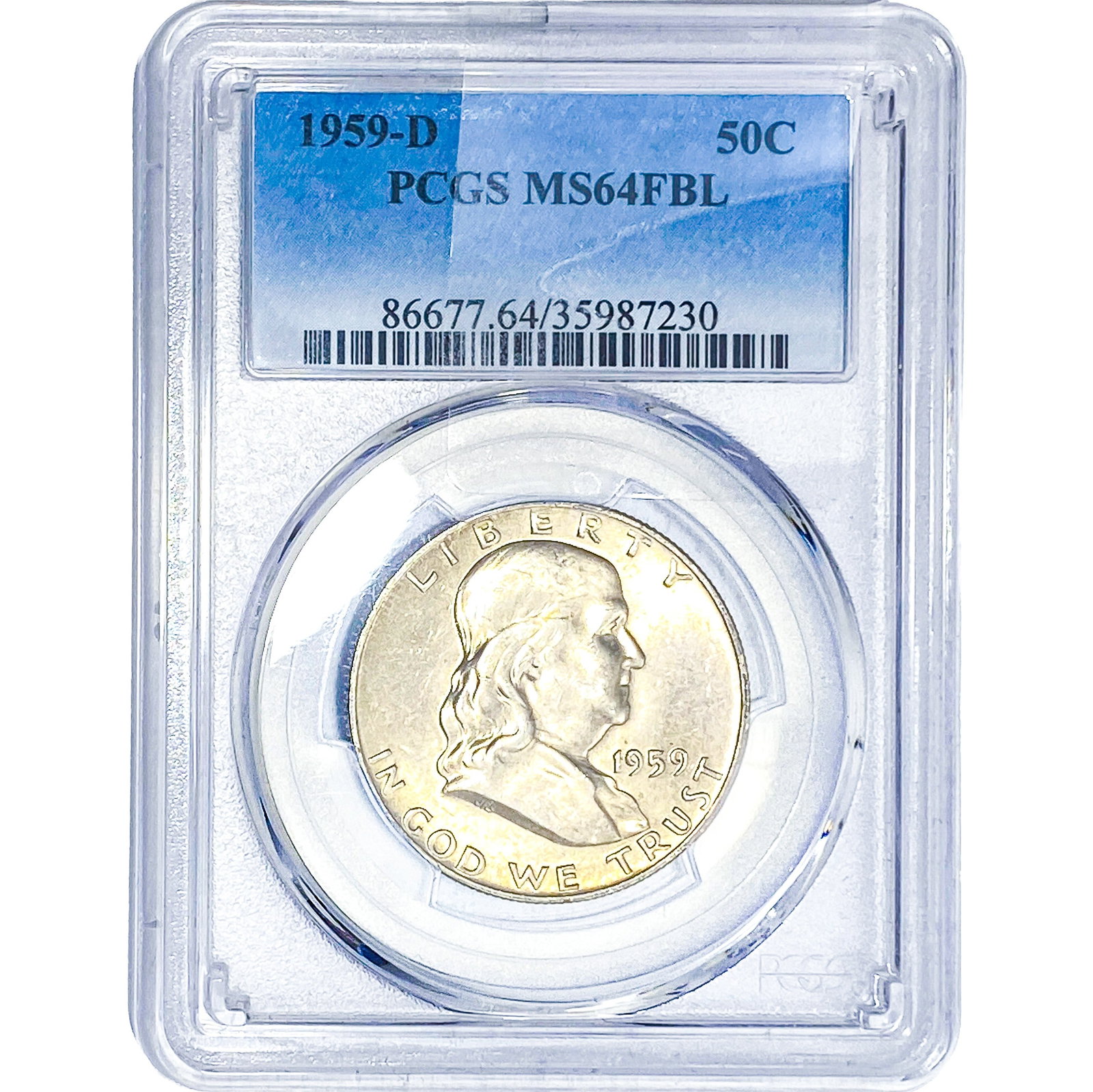 1959-D Franklin Half Dollar PCGS MS64 FBL: 1959-D Franklin Half Dollar PCGS MS64 FBL