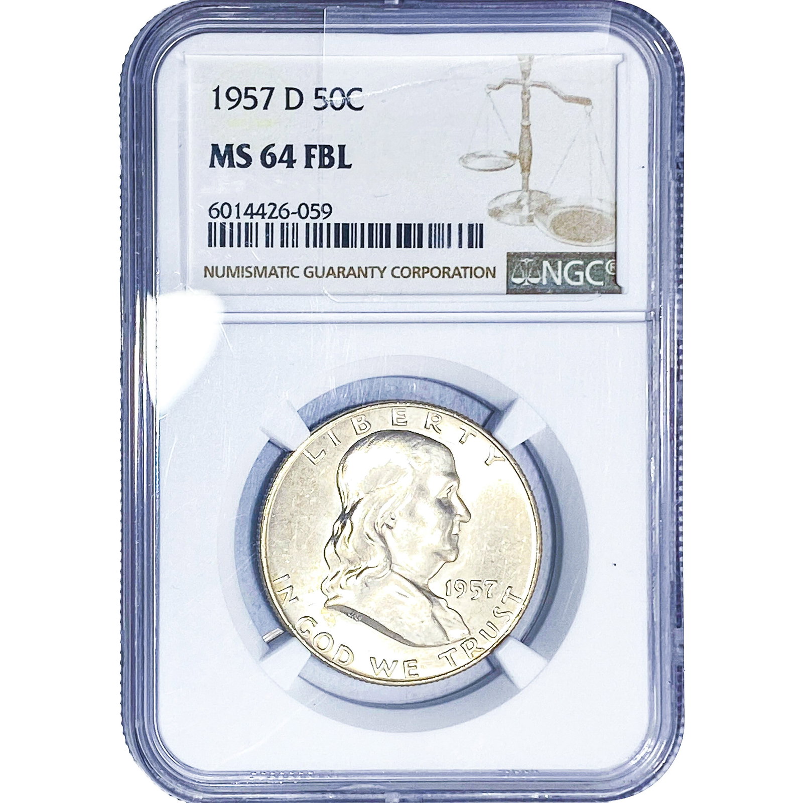 1957-D Franklin Half Dollar NGC MS64 FBL: 1957-D Franklin Half Dollar NGC MS64 FBL
