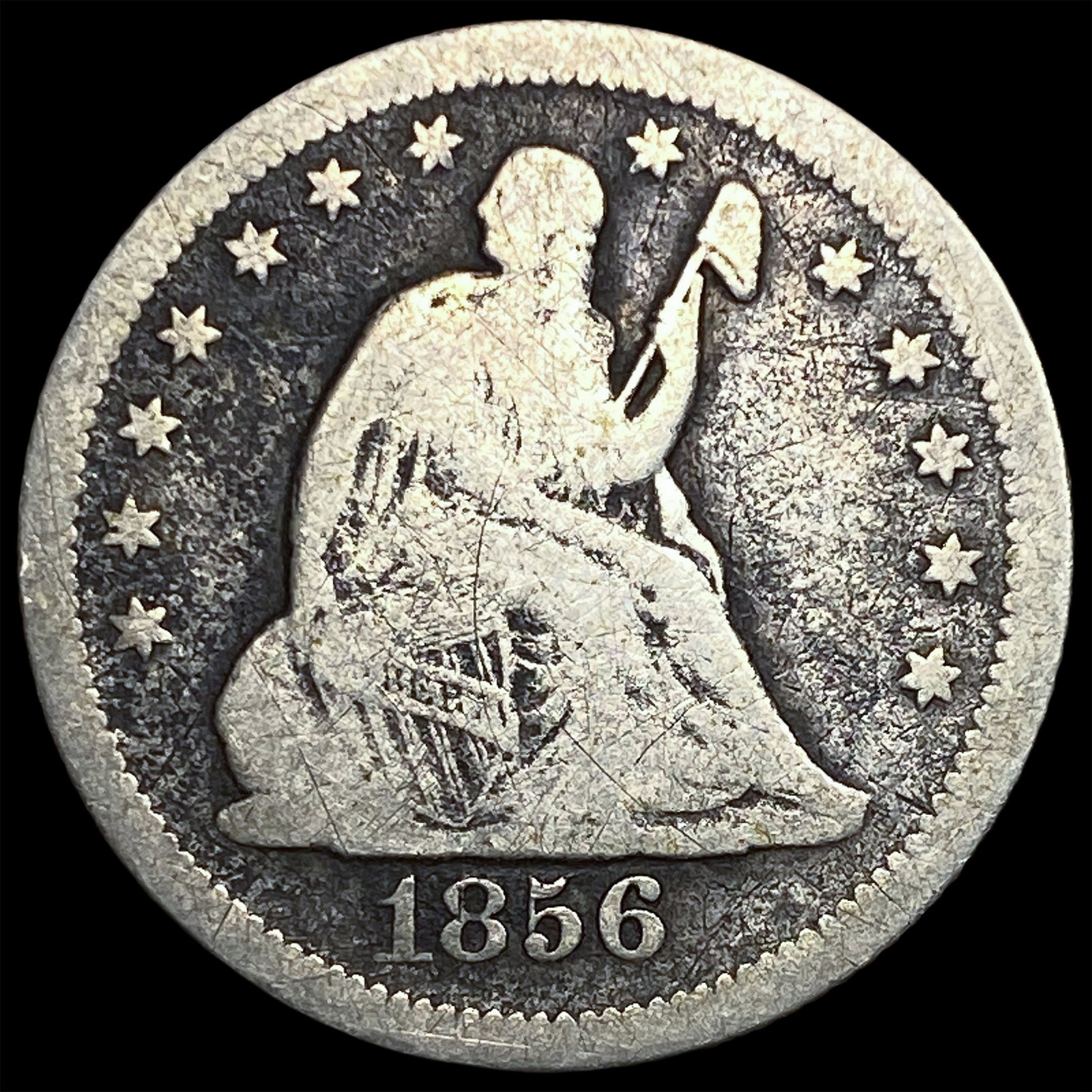 1856-O Silver Seated Liberty Quarter NICELY CIRCULATED: 1856-O Silver Seated Liberty Quarter NICELY CIRCULATED