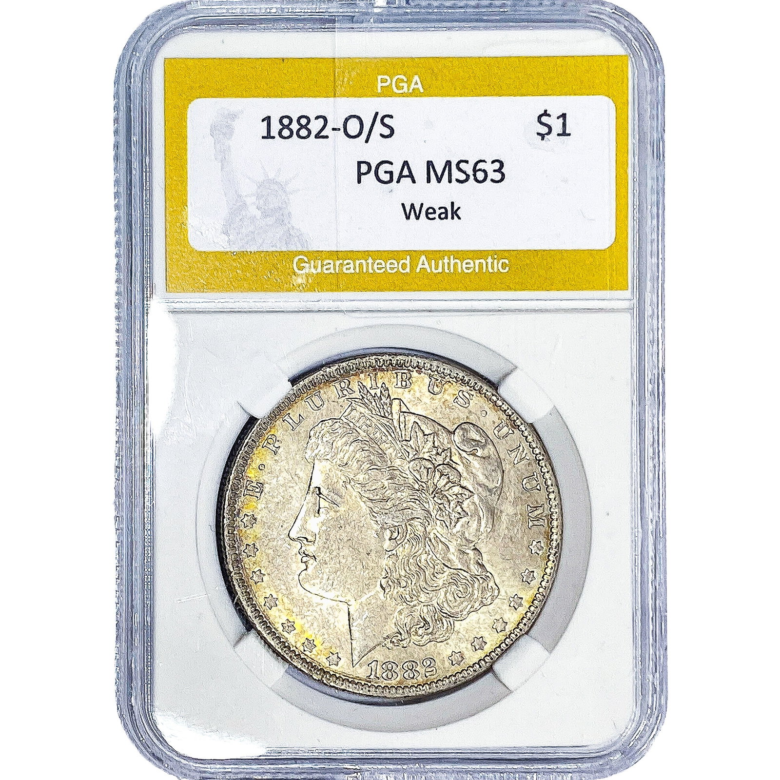 1882-O/S Morgan Silver Dollar PGA MS63 Weak (1 of 2)