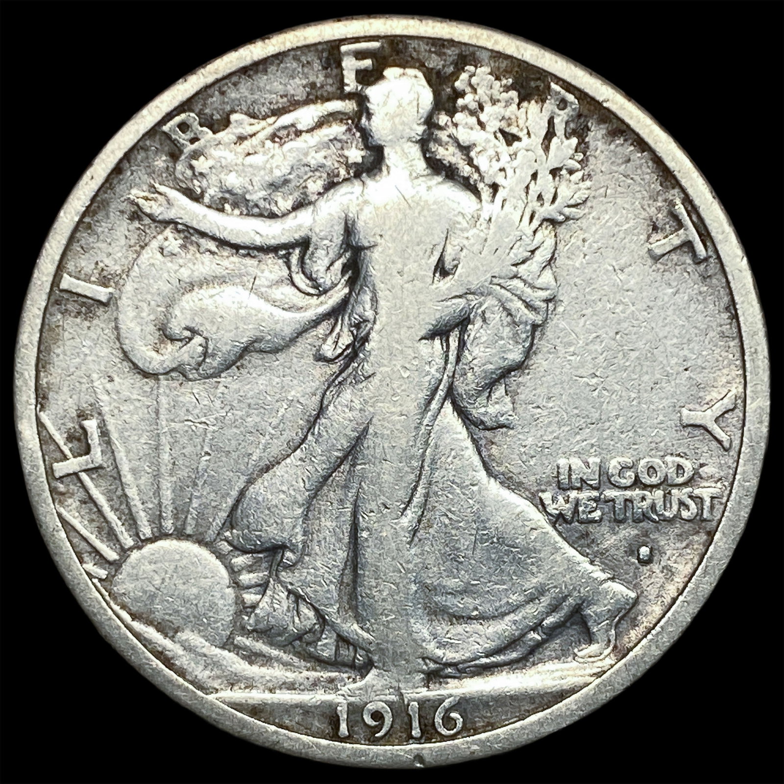 1916-S Silver Walking Liberty Half Dollar ABOUT UNCIRCULATED: 1916-S Silver Walking Liberty Half Dollar ABOUT UNCIRCULATED
