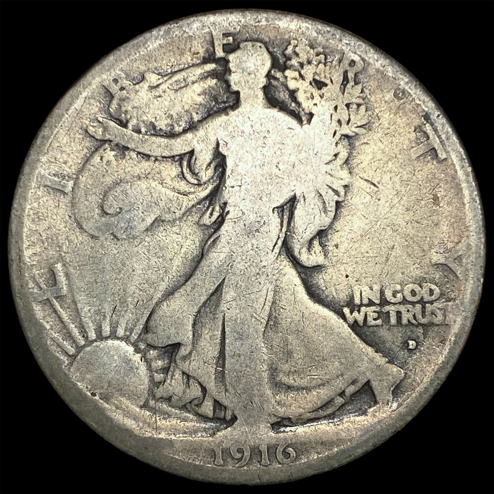 1916-D Silver Walking Liberty Half Dollar NICELY CIRCULATED: 1916-D Silver Walking Liberty Half Dollar NICELY CIRCULATED