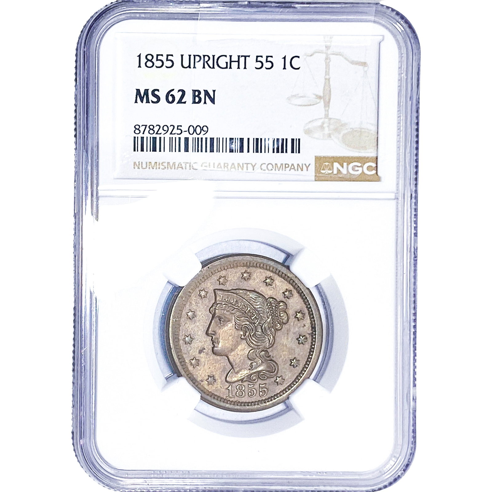 1855 Braided Hair Large Cent NGC MS62 BN: 1855 Braided Hair Large Cent NGC MS62 BN