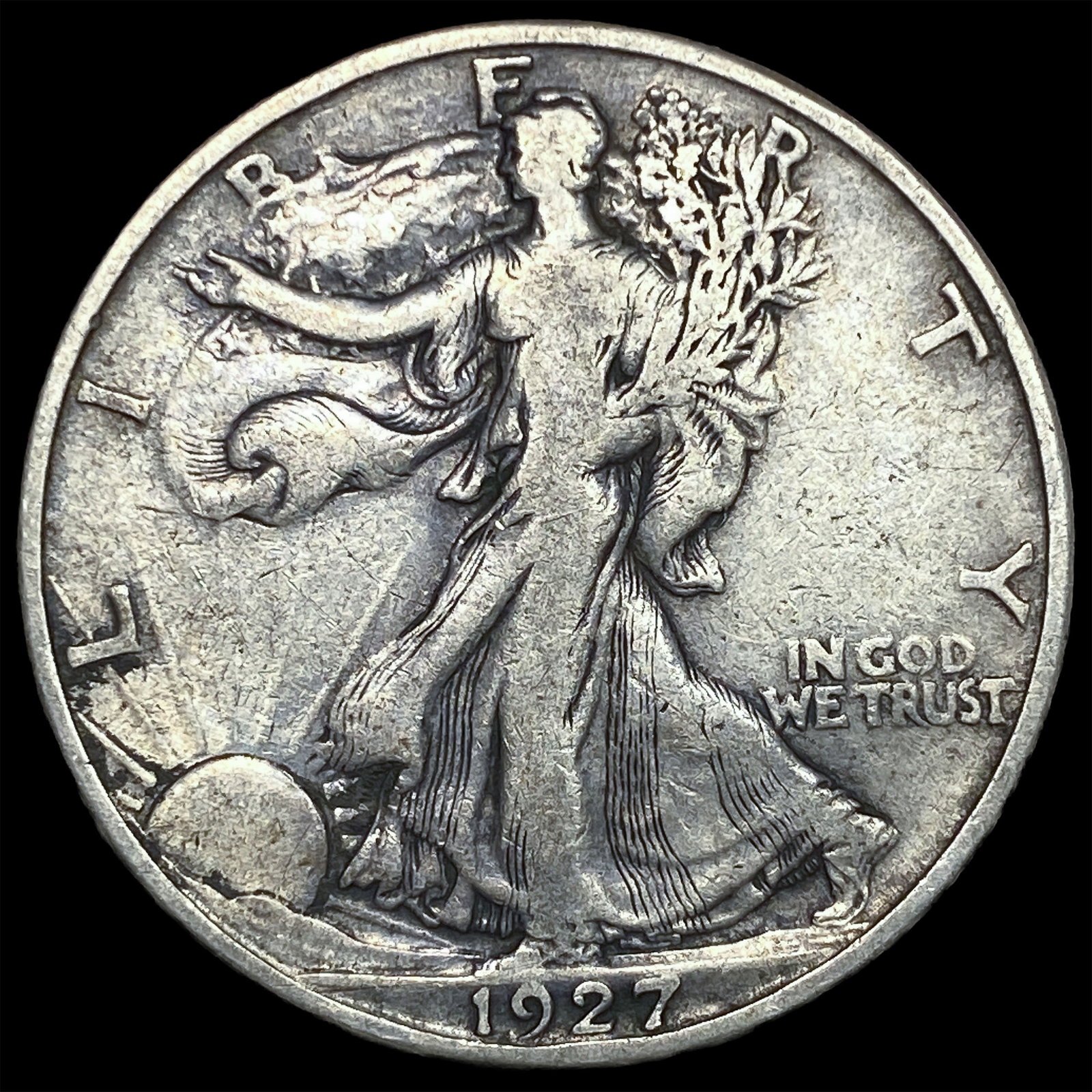 1927-S Silver Walking Liberty Half Dollar ABOUT UNCIRCULATED: 1927-S Silver Walking Liberty Half Dollar ABOUT UNCIRCULATED