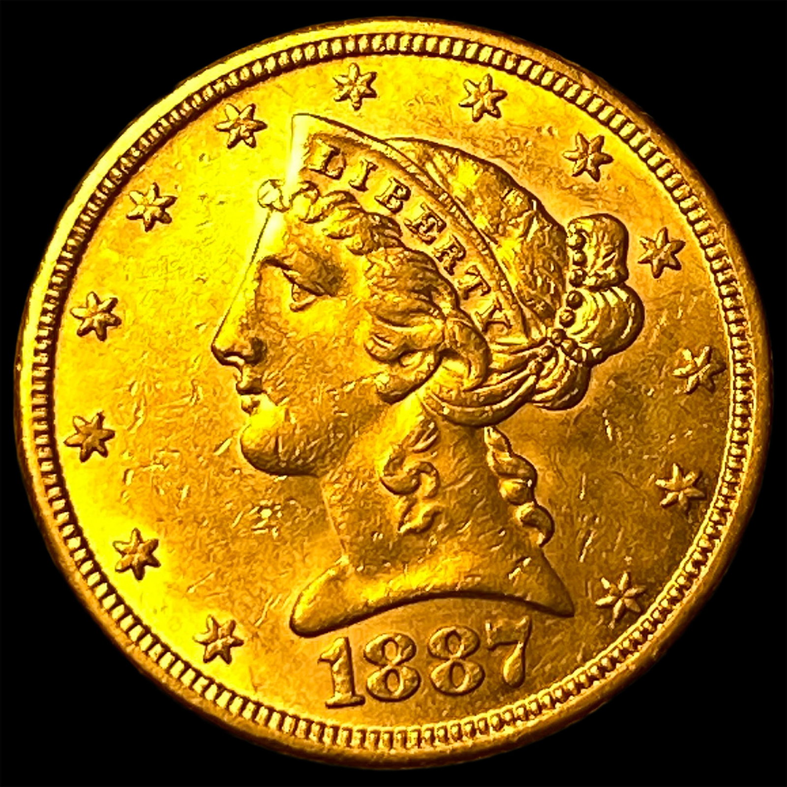 1887-S Gold $5 Half Eagle CLOSELY UNCIRCULATED: 1887-S Gold $5 Half Eagle CLOSELY UNCIRCULATED