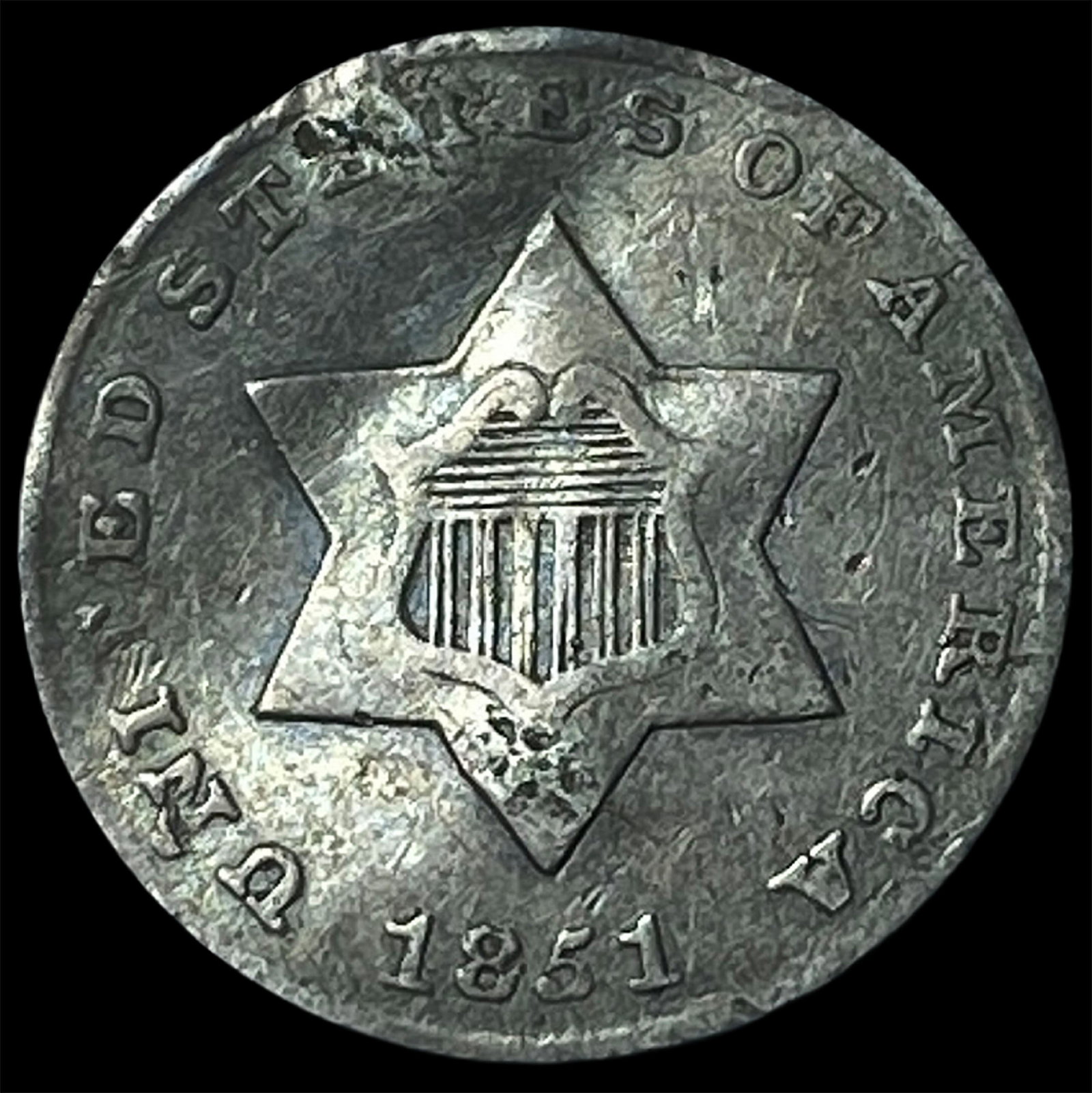 1851 Silver Three-Cent Piece NICELY CIRCULATED: 1851 Silver Three-Cent Piece NICELY CIRCULATED