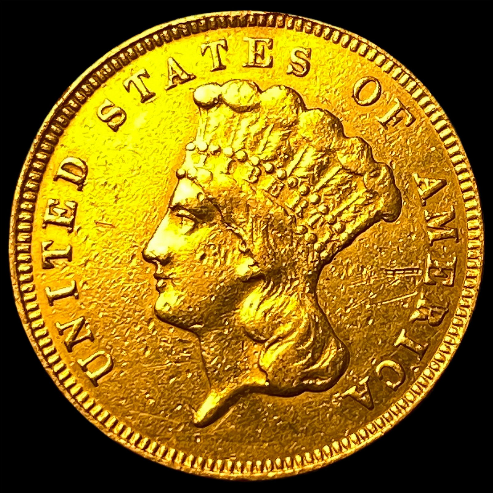 1874 $3 Gold Indian Princess Head CLOSELY UNCIRCULATED: 1874 $3 Gold Indian Princess Head CLOSELY UNCIRCULATED