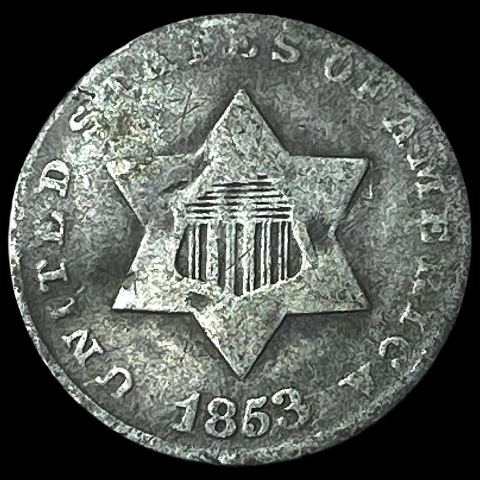1853 Silver Three-Cent Piece NICELY CIRCULATED: 1853 Silver Three-Cent Piece NICELY CIRCULATED