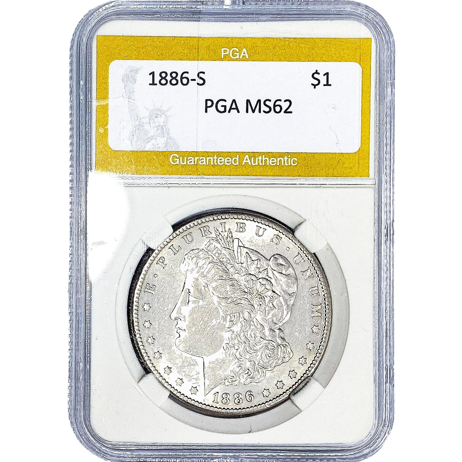 1886-S Morgan Silver Dollar PGA MS62: 1886-S Morgan Silver Dollar PGA MS62