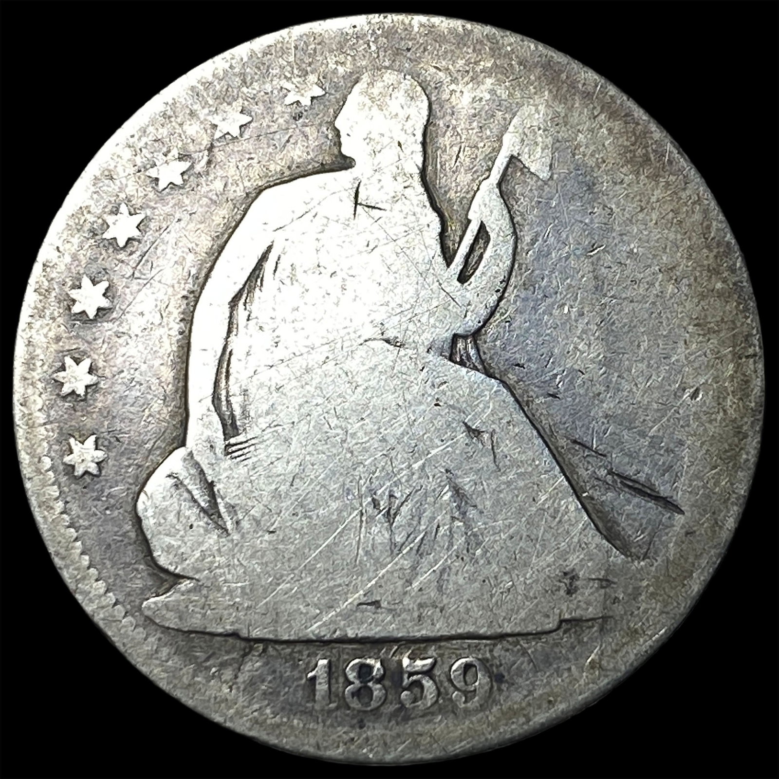 1859 Silver Seated Liberty Half Dollar NICELY CIRCULATED: 1859 Silver Seated Liberty Half Dollar NICELY CIRCULATED