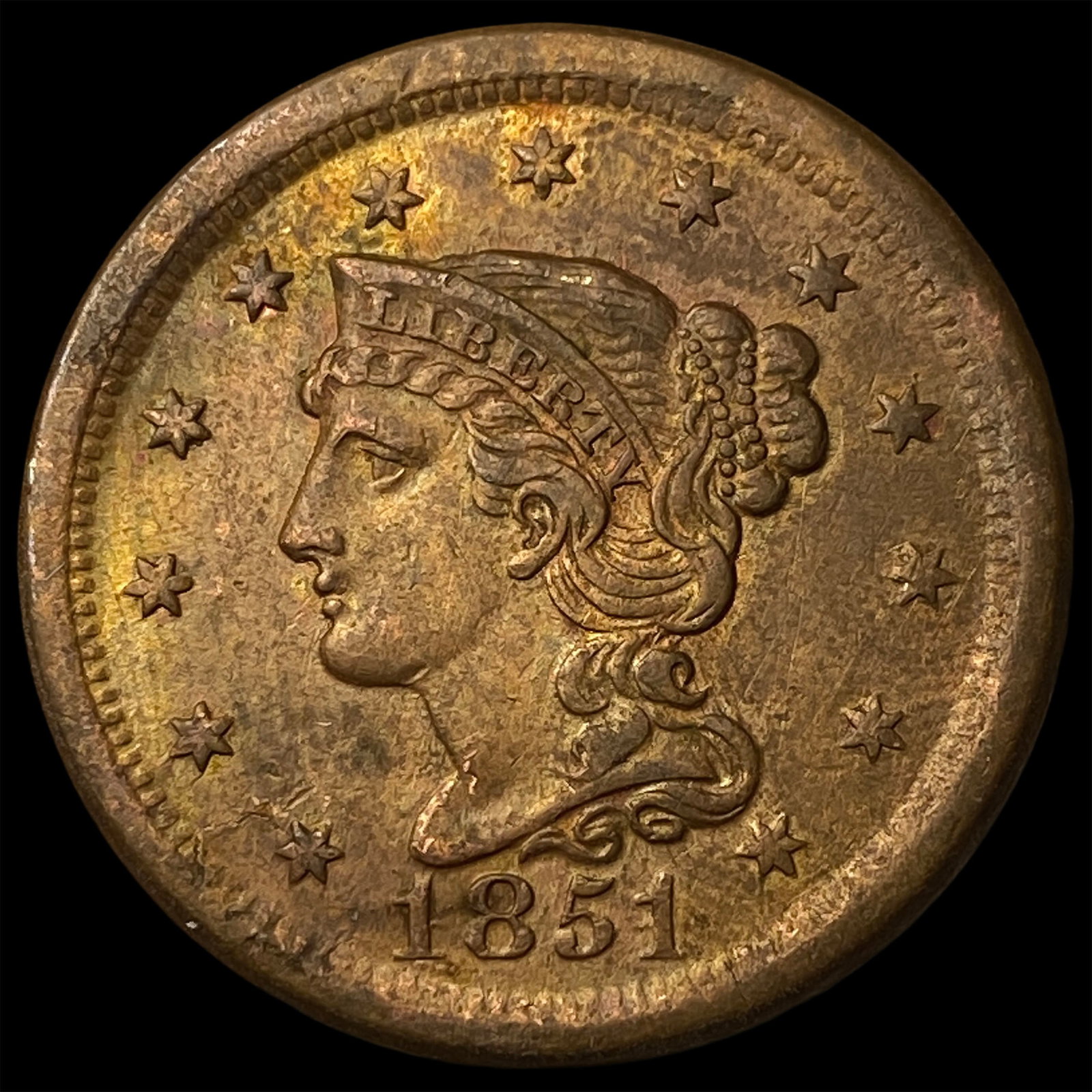 1851 Braided Hair Large Cent CLOSELY UNCIRCULATED: 1851 Braided Hair Large Cent CLOSELY UNCIRCULATED