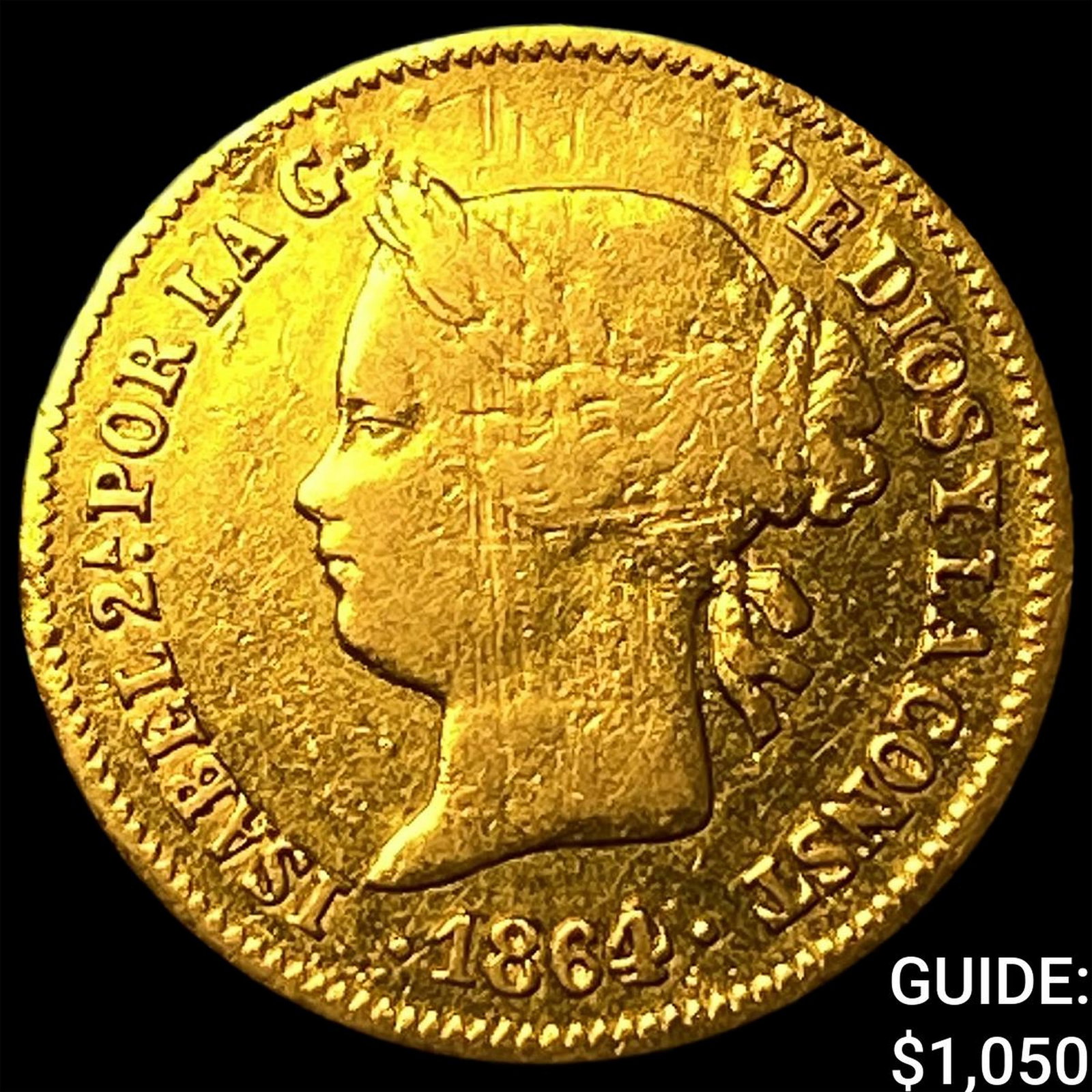 1864 Philippines Gold 1 Peso .0476 AGW: 1864 Philippines Gold 1 Peso .0476 AGW
