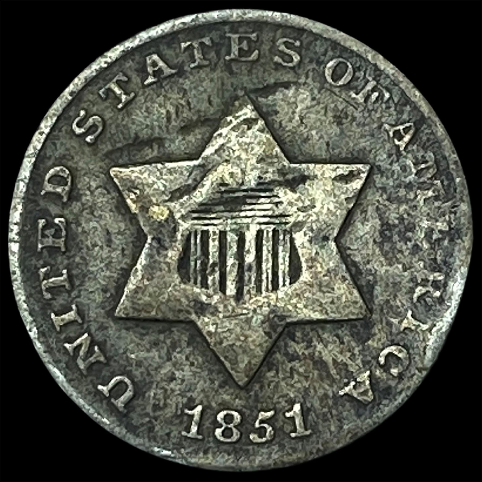 1851 Silver Three-Cent Piece NICELY CIRCULATED: 1851 Silver Three-Cent Piece NICELY CIRCULATED