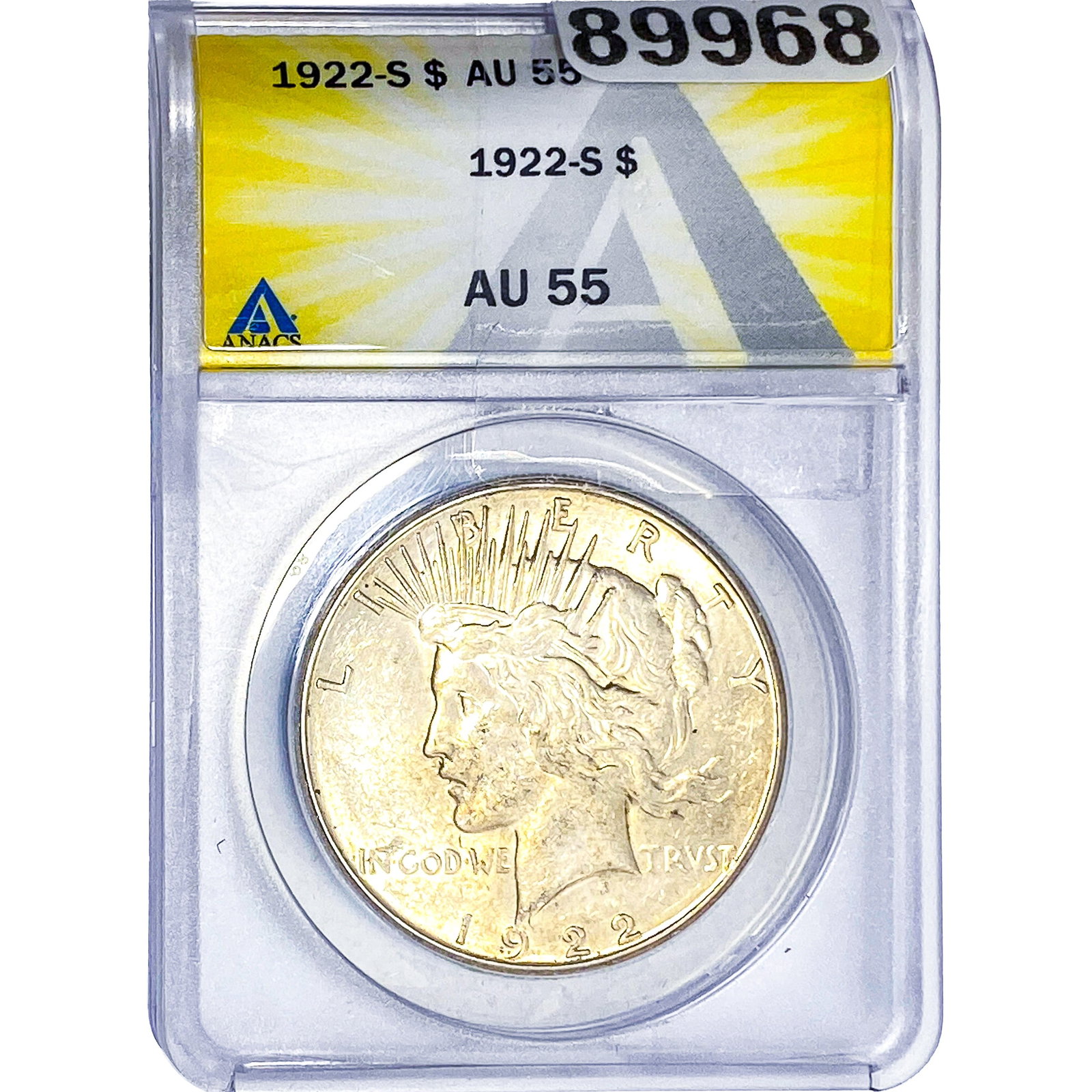1922-S Silver Peace Dollar ANACS AU55: 1922-S Silver Peace Dollar ANACS AU55