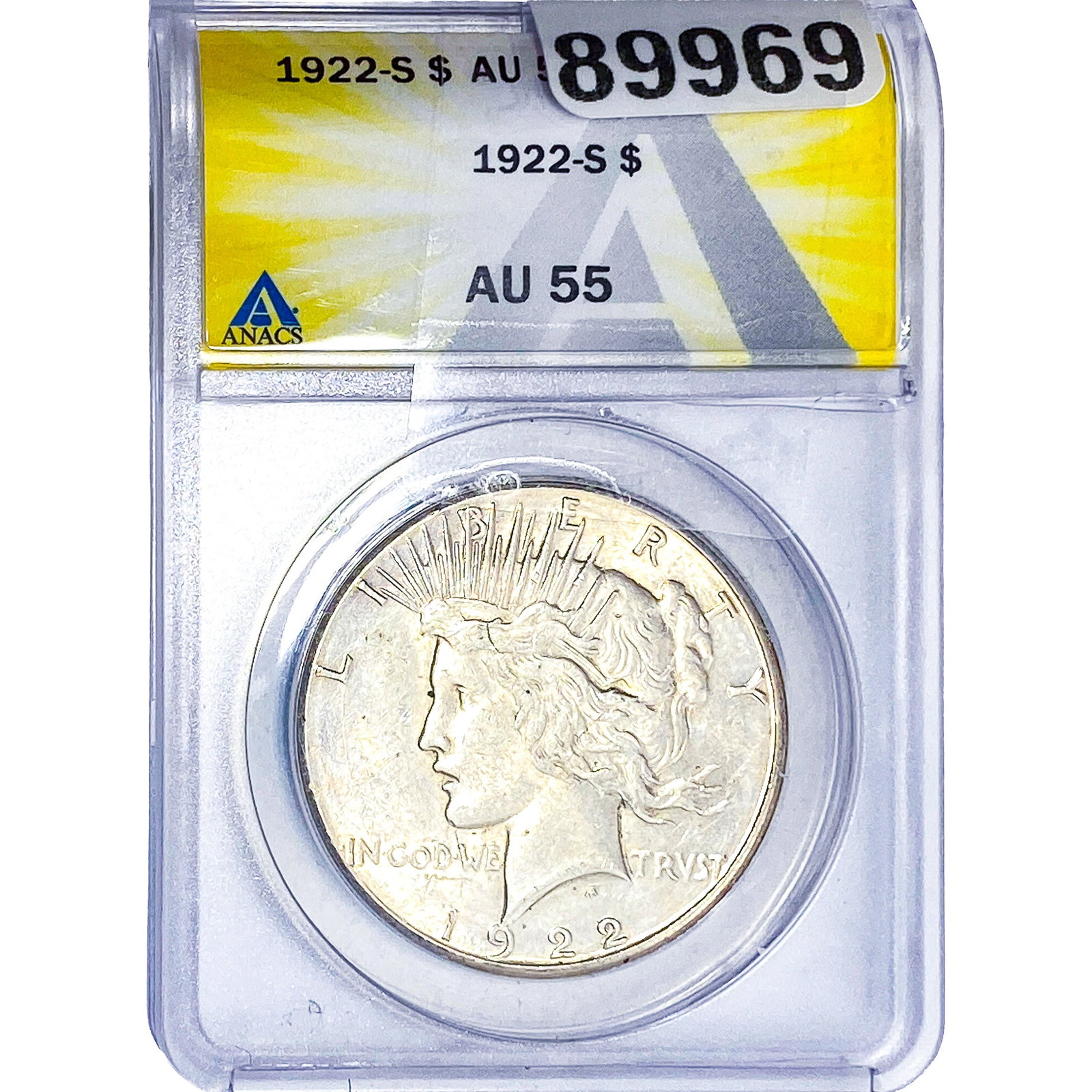 1922-S Silver Peace Dollar ANACS AU55: 1922-S Silver Peace Dollar ANACS AU55