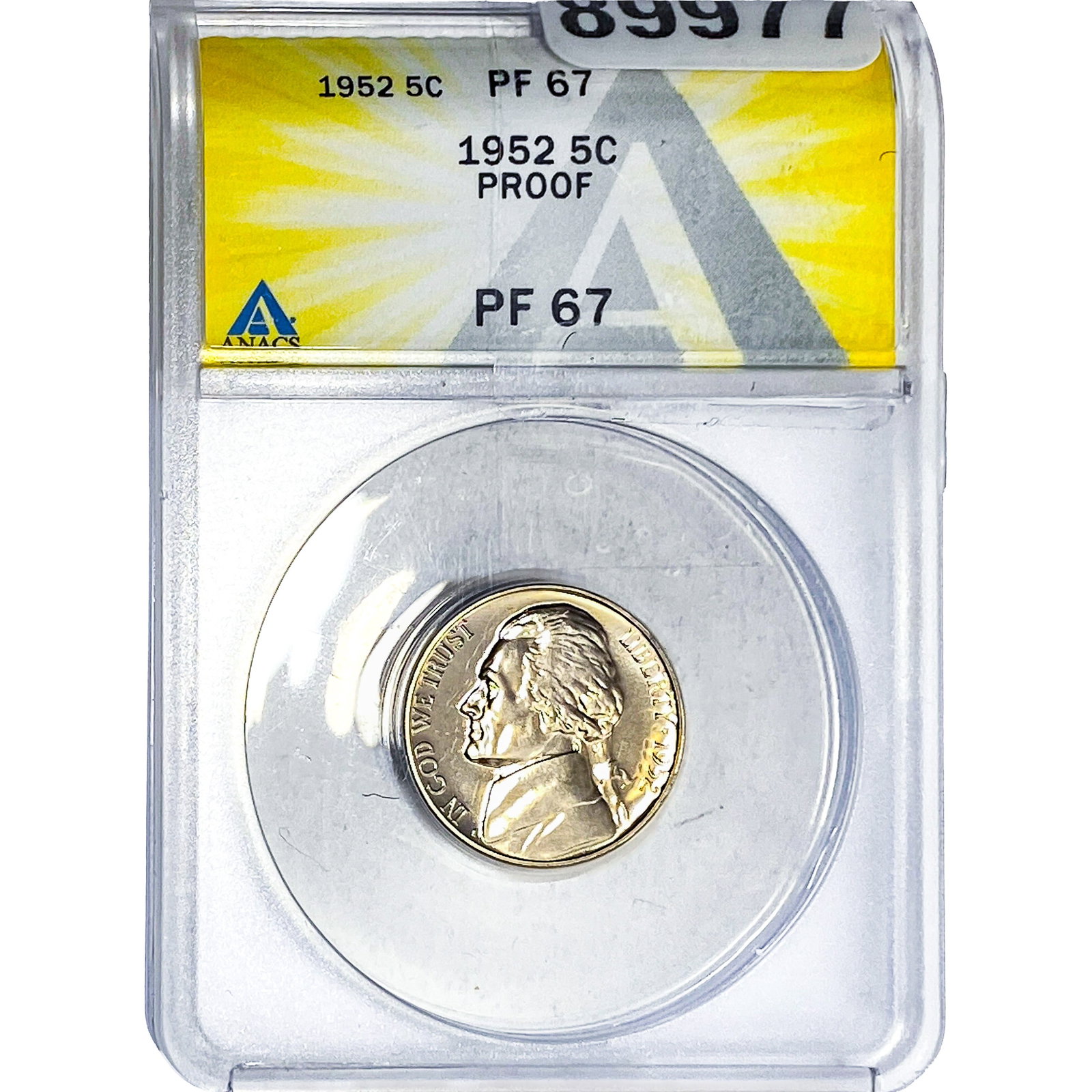 1952 Jefferson Nickel ANACS PF67 PROOF: 1952 Jefferson Nickel ANACS PF67 PROOF