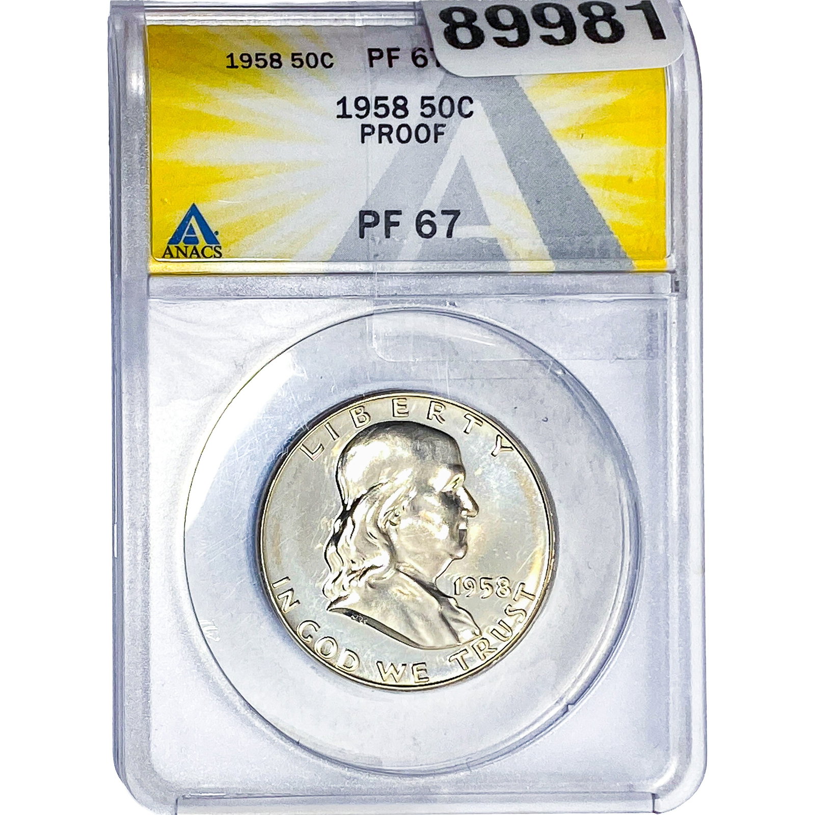 1958 Franklin Half Dollar ANACS PF67 PROOF: 1958 Franklin Half Dollar ANACS PF67 PROOF