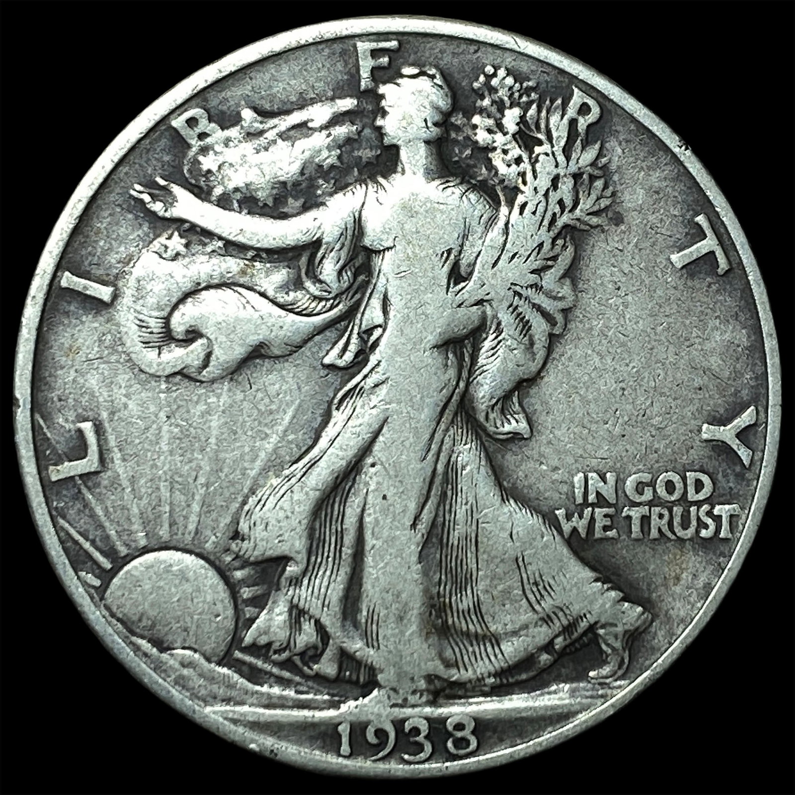 1938-D Silver Walking Liberty Half Dollar LIGHTLY CIRCULATED: 1938-D Silver Walking Liberty Half Dollar LIGHTLY CIRCULATED