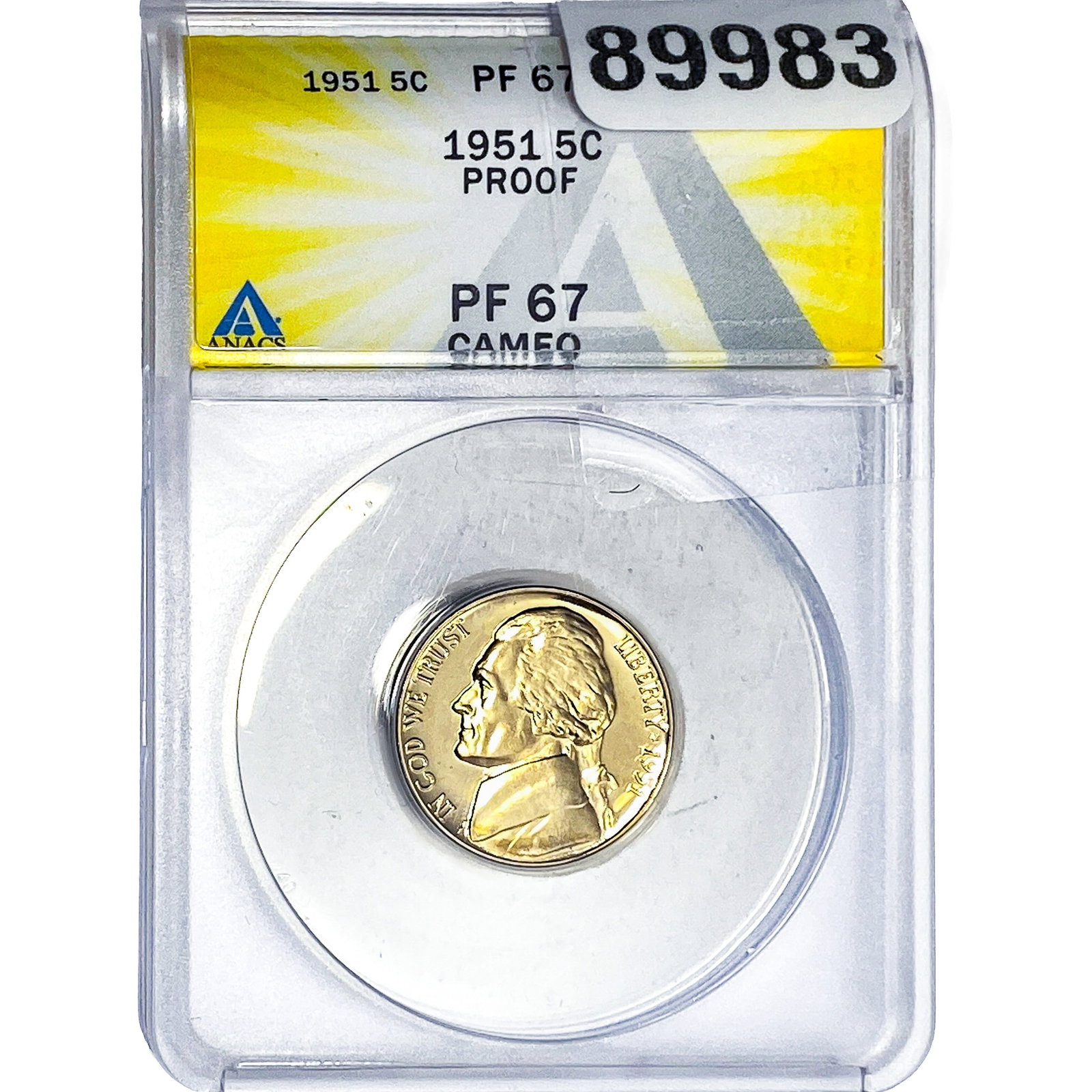 1951 Jefferson Nickel ANACS PF67 CAMEO: 1951 Jefferson Nickel ANACS PF67 CAMEO