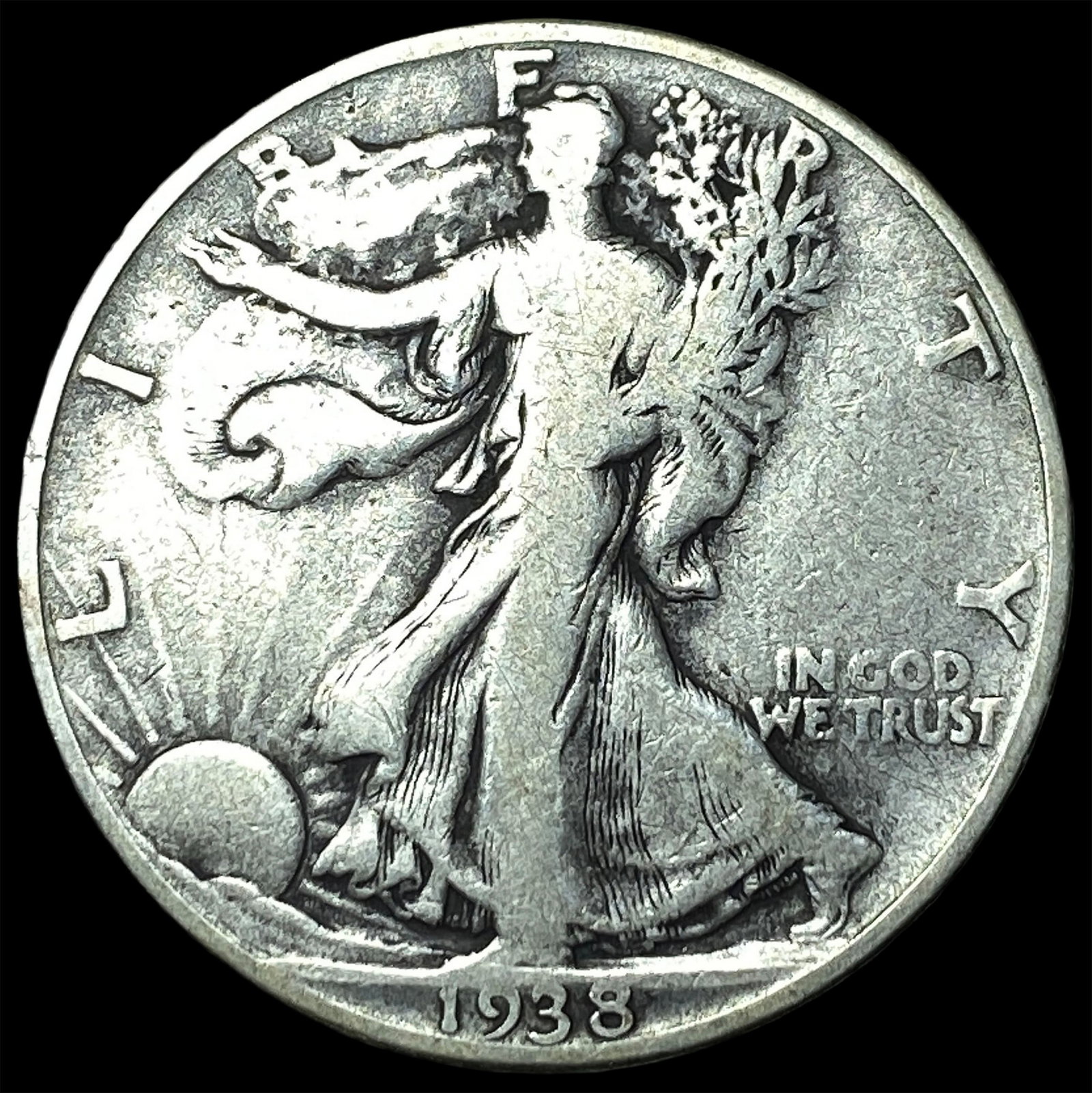 1938-D Silver Walking Liberty Half Dollar LIGHTLY CIRCULATED: 1938-D Silver Walking Liberty Half Dollar LIGHTLY CIRCULATED