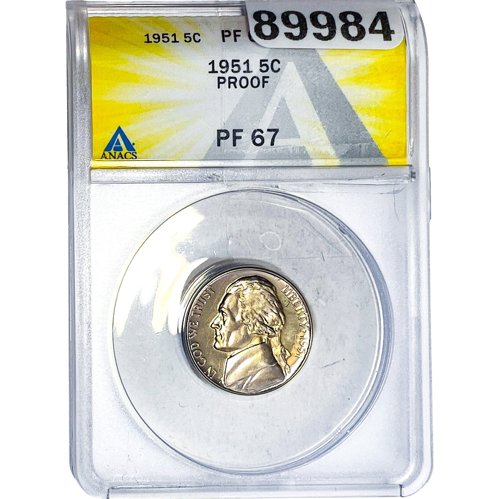 1951 Jefferson Nickel ANACS PF67 PROOF: 1951 Jefferson Nickel ANACS PF67 PROOF