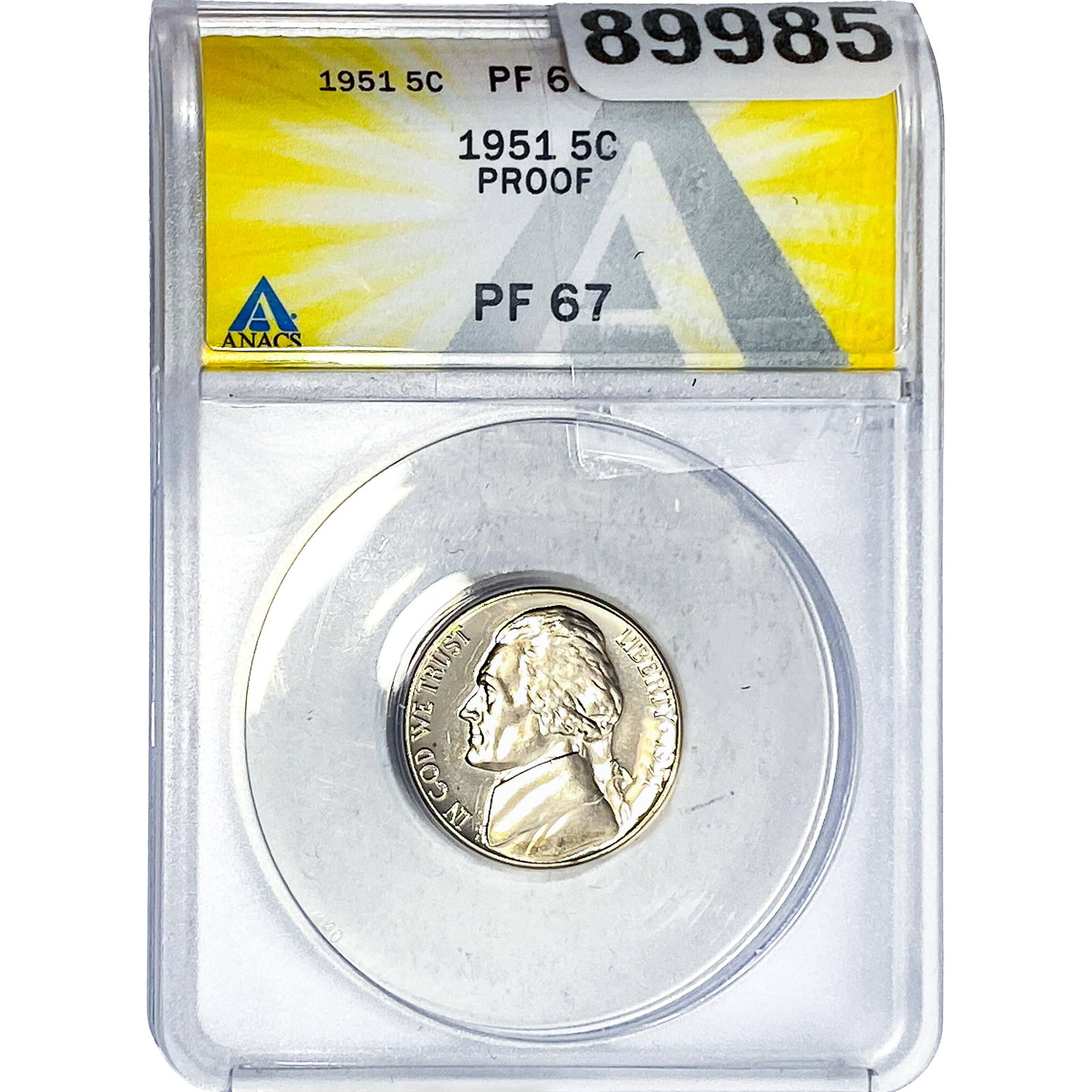 1951 Jefferson Nickel ANACS PF67 PROOF: 1951 Jefferson Nickel ANACS PF67 PROOF